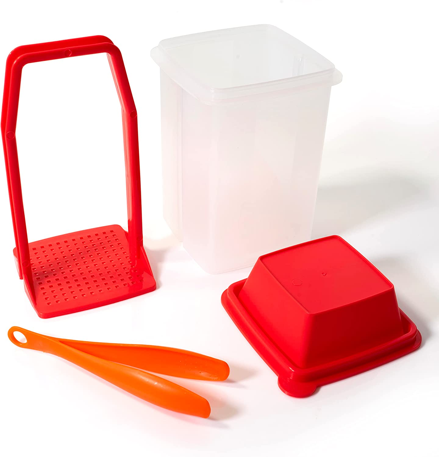 Pickle Jar with Strainer Insert - Plastic Leak Proof Food Saver Container - for Fresh Fruit or Pickled Vegetables - Complete with Tongs