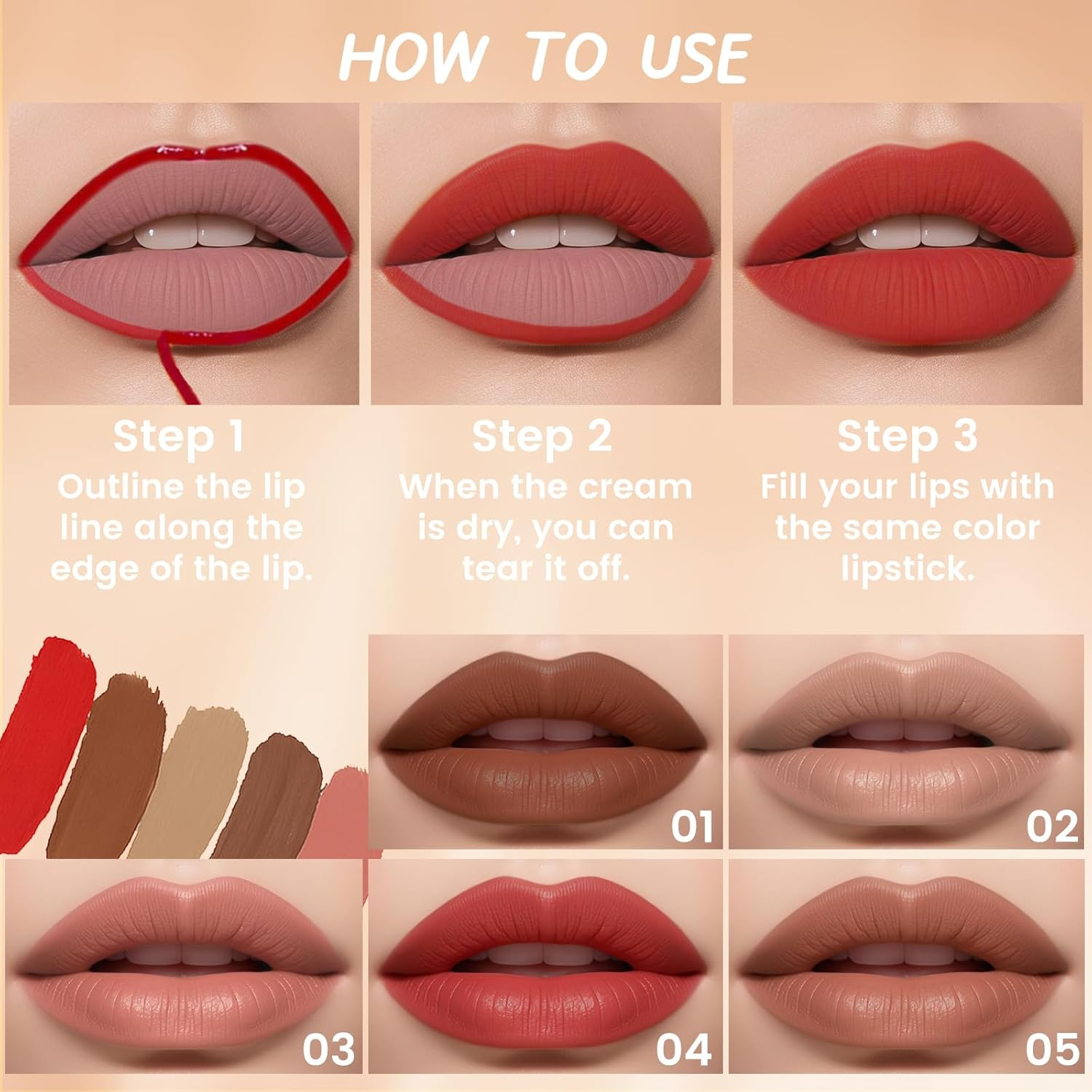 YBUETE Lip Liner Stain Peel Off, Waterproof Non-Fading Peel off Lip Liner, Transfer-Proof Matte Finish Lipstick Tattoo, Highly Pigmented Magic Color Tint, Stay on All Day Non-Stick Cup for Women - 03 image number 4