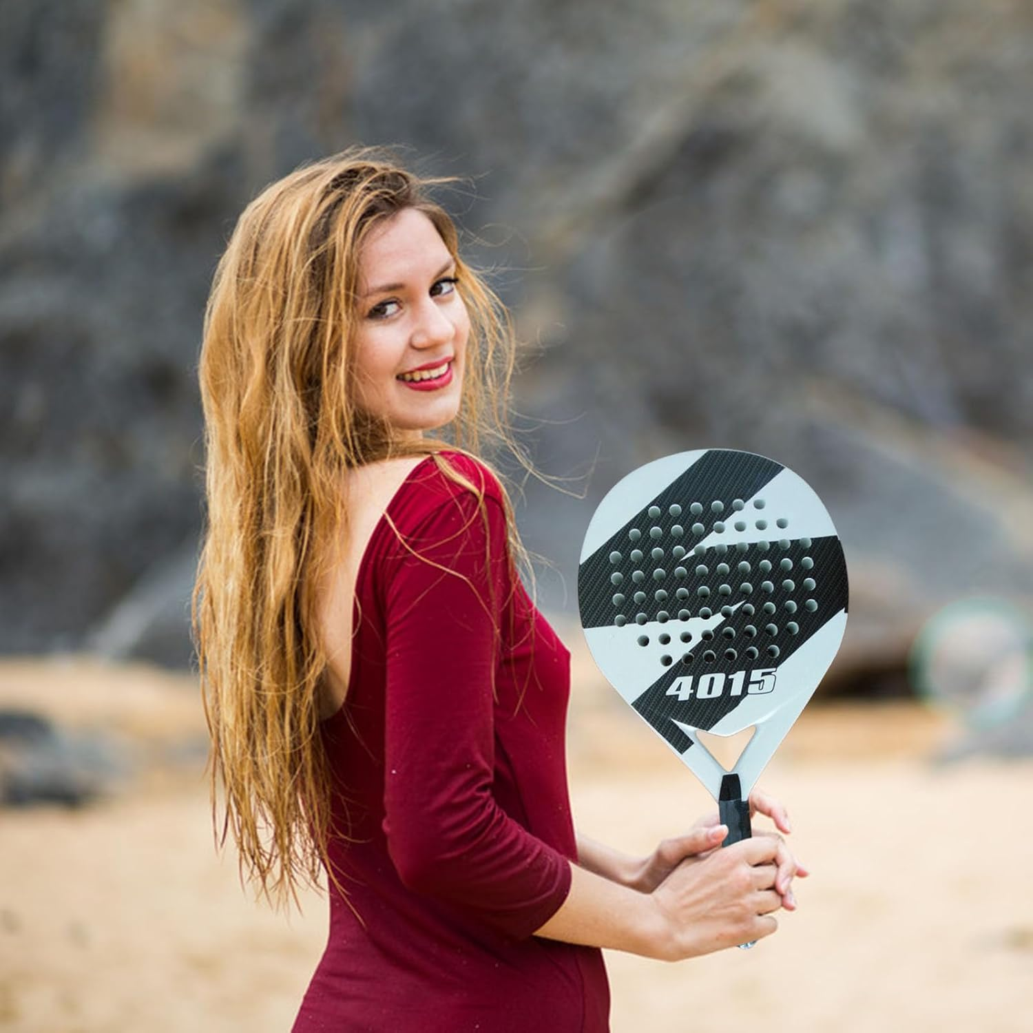 Beaches Tennis Paddle | Lightweight Soft EVA Carbon Fiber Racket with EVA Memory Foam Core, Portable Tennis Rackets for Women and Men