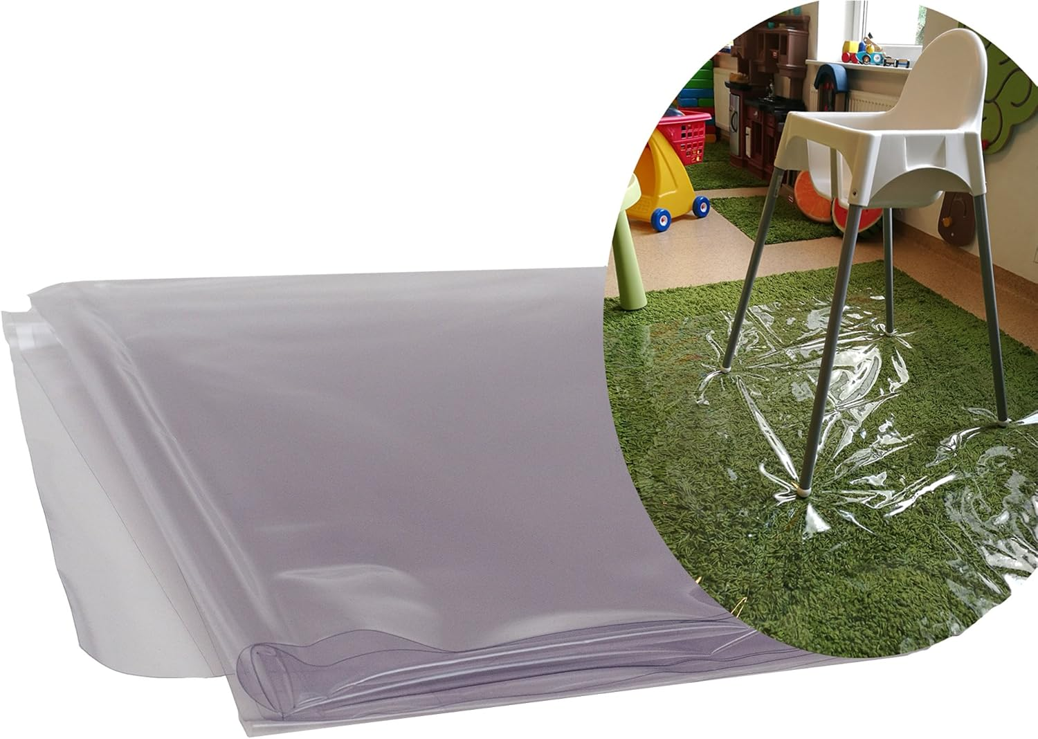 Easy Cleaning Splash Mat High Chair Floor Mat Feeding Floor Cover Multipurpose for Arts/Craft/Pets/Labs (Large | Clear) image number 4