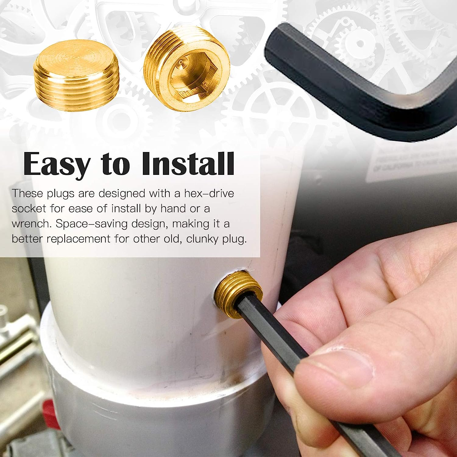 16Pcs 5 Sizes Brass NPT Plug Assortment Kit, 1/8" 1/4" 3/8" 1/2" 3/4" Internal Hex Counter Sunk Pipe Fitting Male Thread Pipe Plug Set image number 1