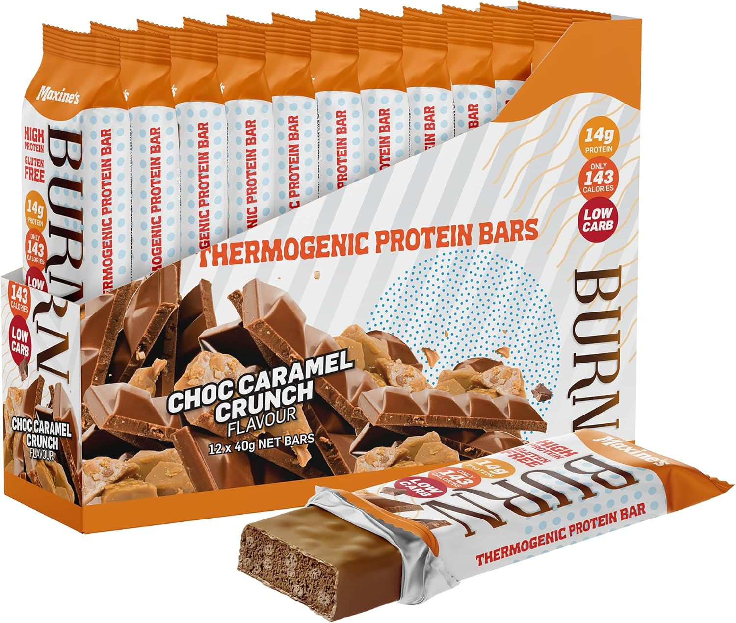 Maxine'S Burn Fat Burning Protein Bars, Caramel Crunch, Box of 12 X 40G Bars image number 6