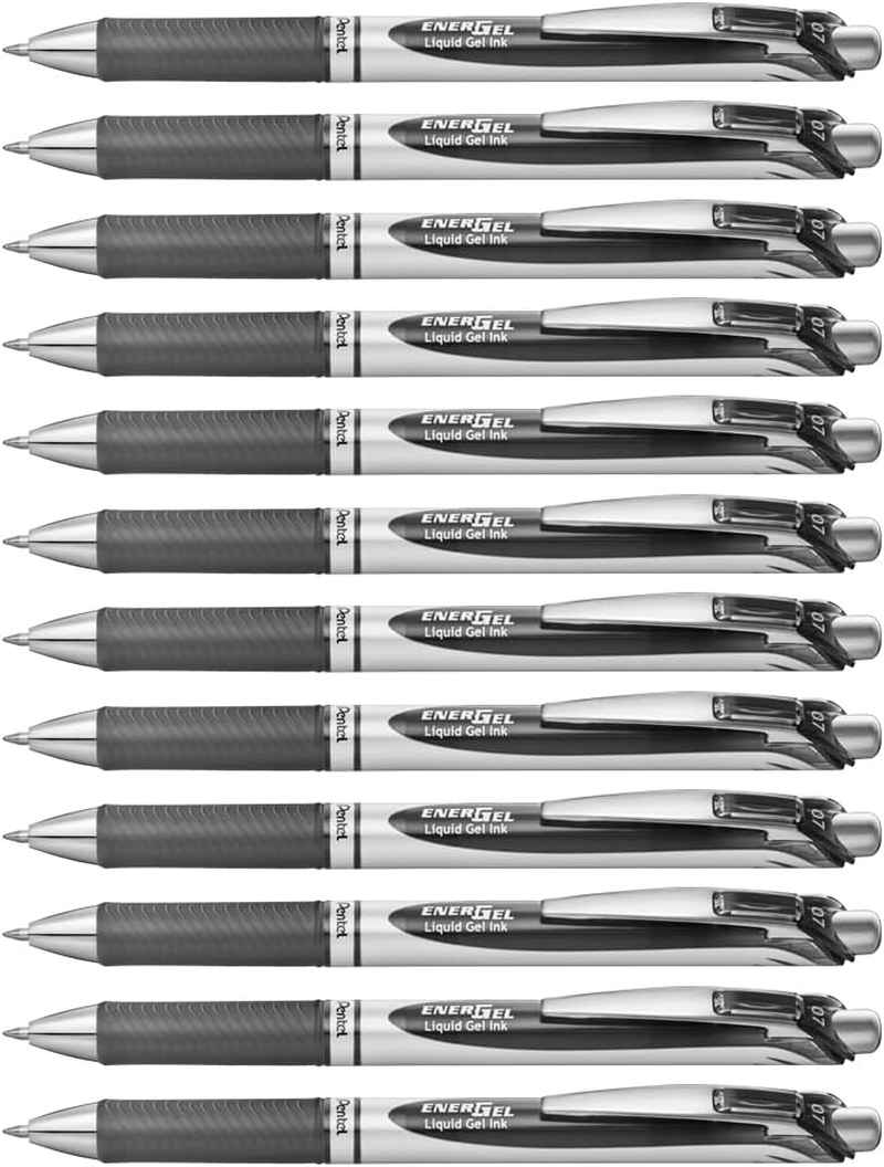 Pentel Energel Liquid Gel Pen 0.7Mm Medium Nib Black Ink, Box of 12 Pens (BL77-A)