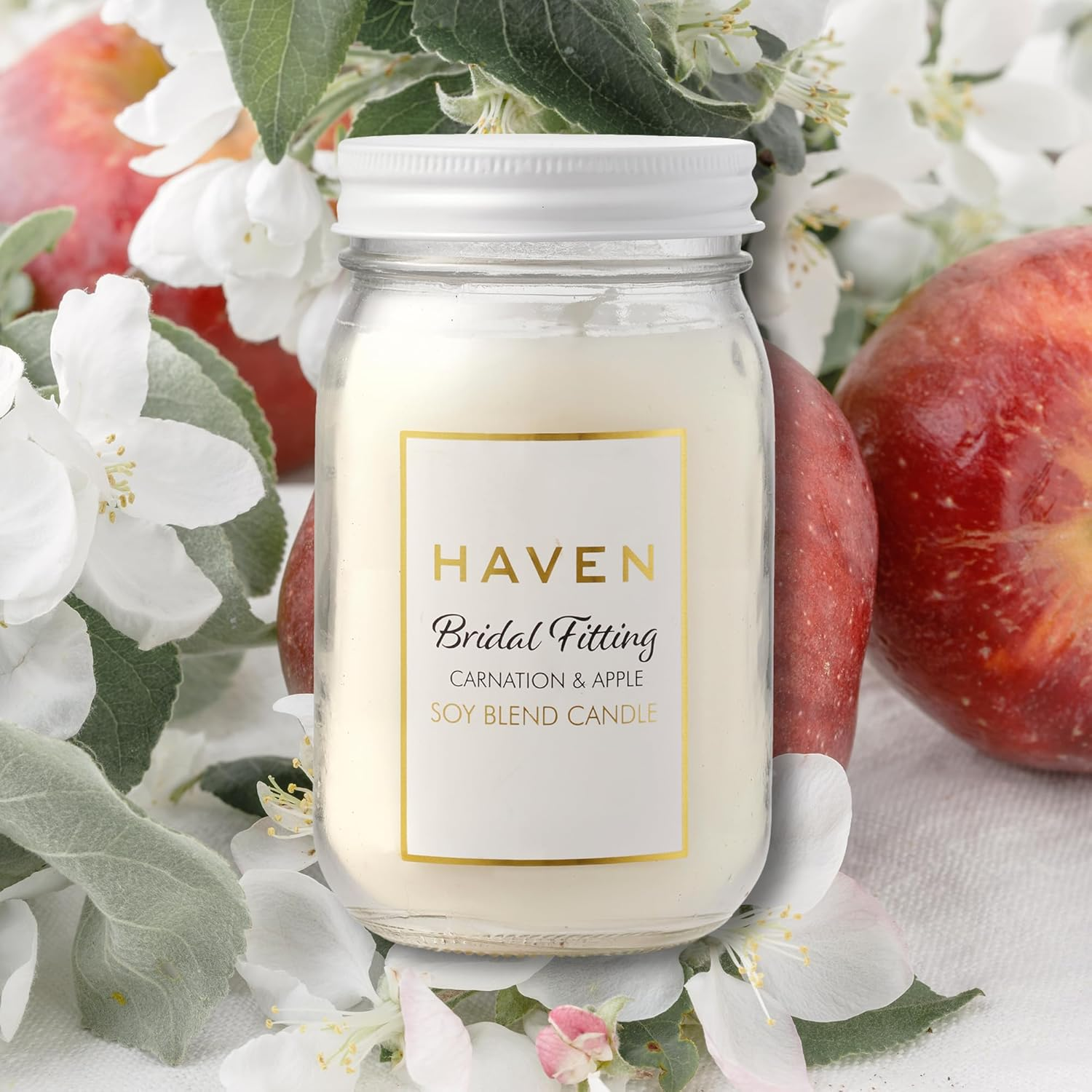 Haven Carnation & Apple Scented Candle - Natural, Non-Toxic Soy Wax Blend Candle in Glass Jar with White Lid - Aromatherapy Candle for Home Decor & Fragrance image number 1