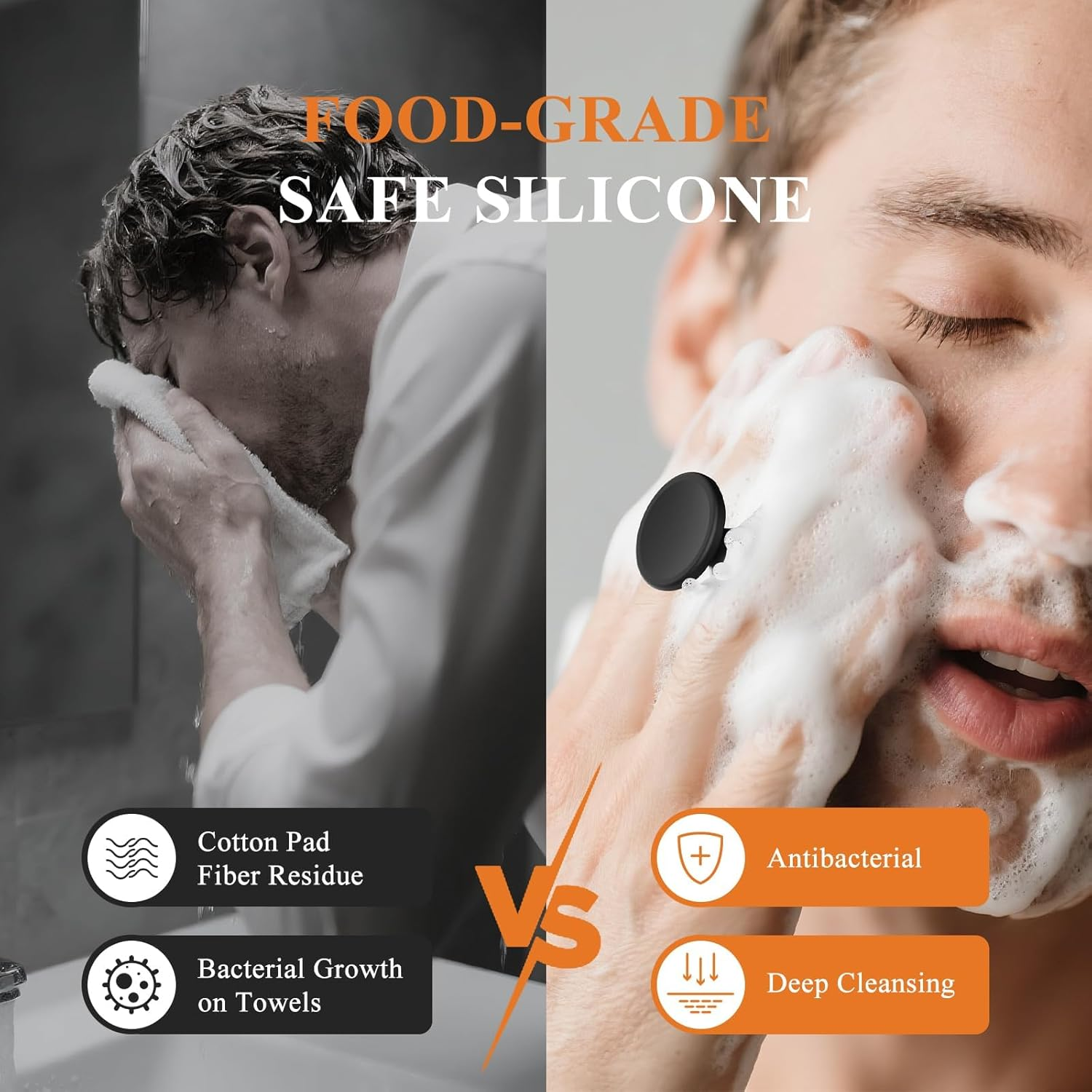 Men'S Face Scrubber - Silicone Facial Cleansing Brush, Gentle Exfoliator Pad & Soft-Touch Massager - Removes Dead & Dry Skin - Long Lasting Bathroom & Shower Accessories - Charcoal image number 4