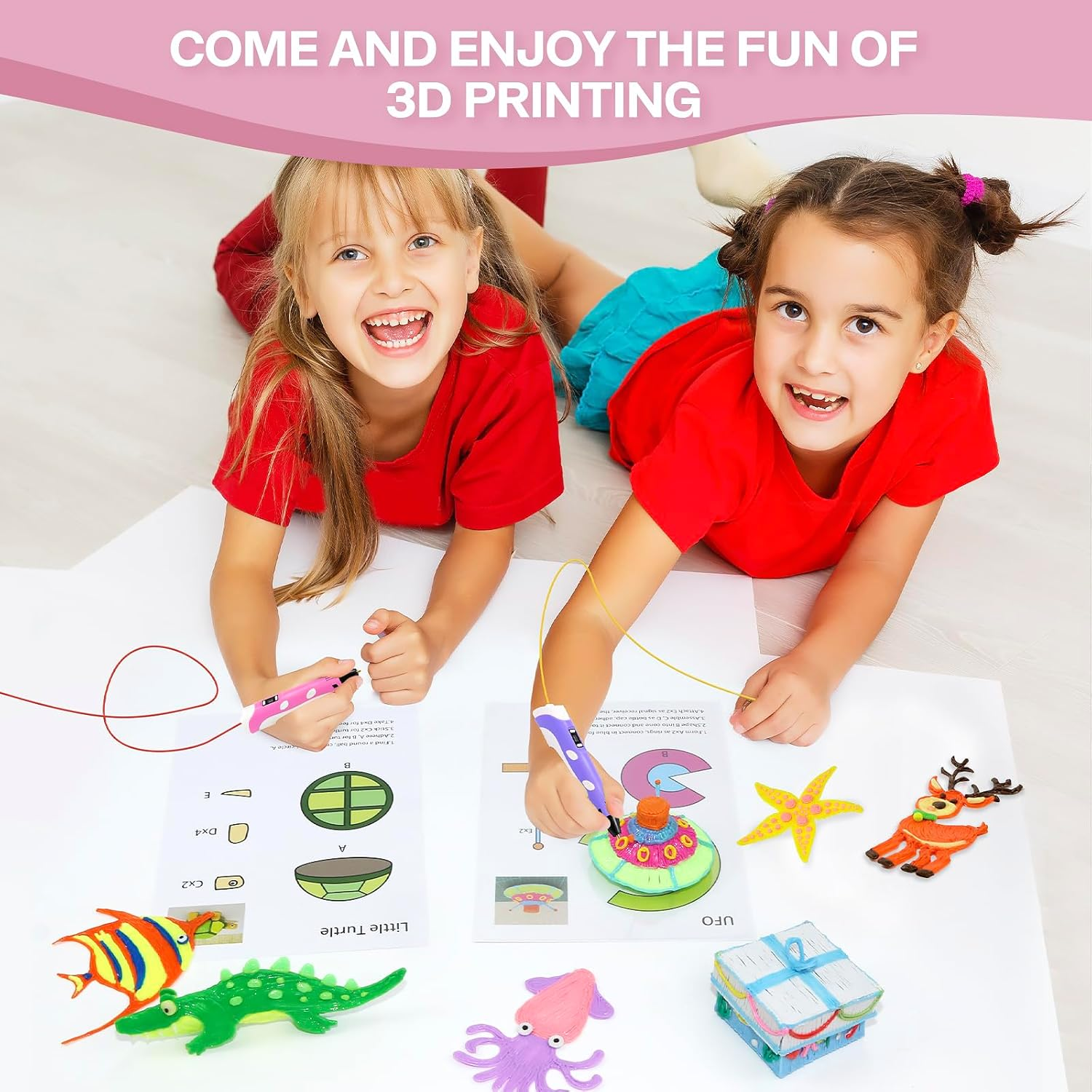 3D Pen Printing Template, 20 Sheets 3D Printer Drawing Graffiti, 3D Painting Paper Stencils with a PVC Transparent Board, for Christmas Birthday DIY Gifts, Vomika image number 1