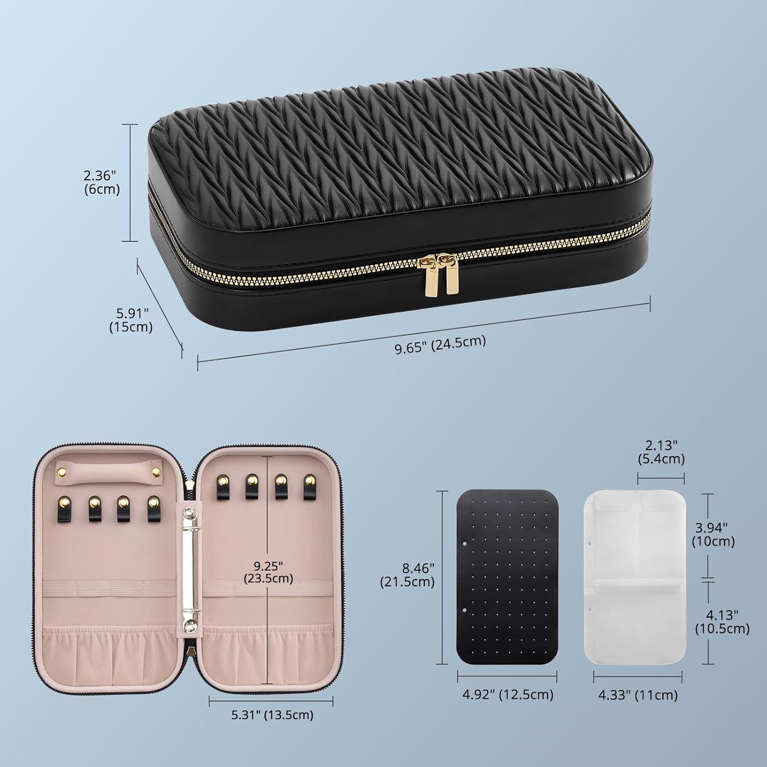 Lolalet Travel Jewelry Organizer, Jewelry Storage Case with Pocket, Earrings Necklaces Bracelets Ring Zippered Storage Pouch for Women -Black