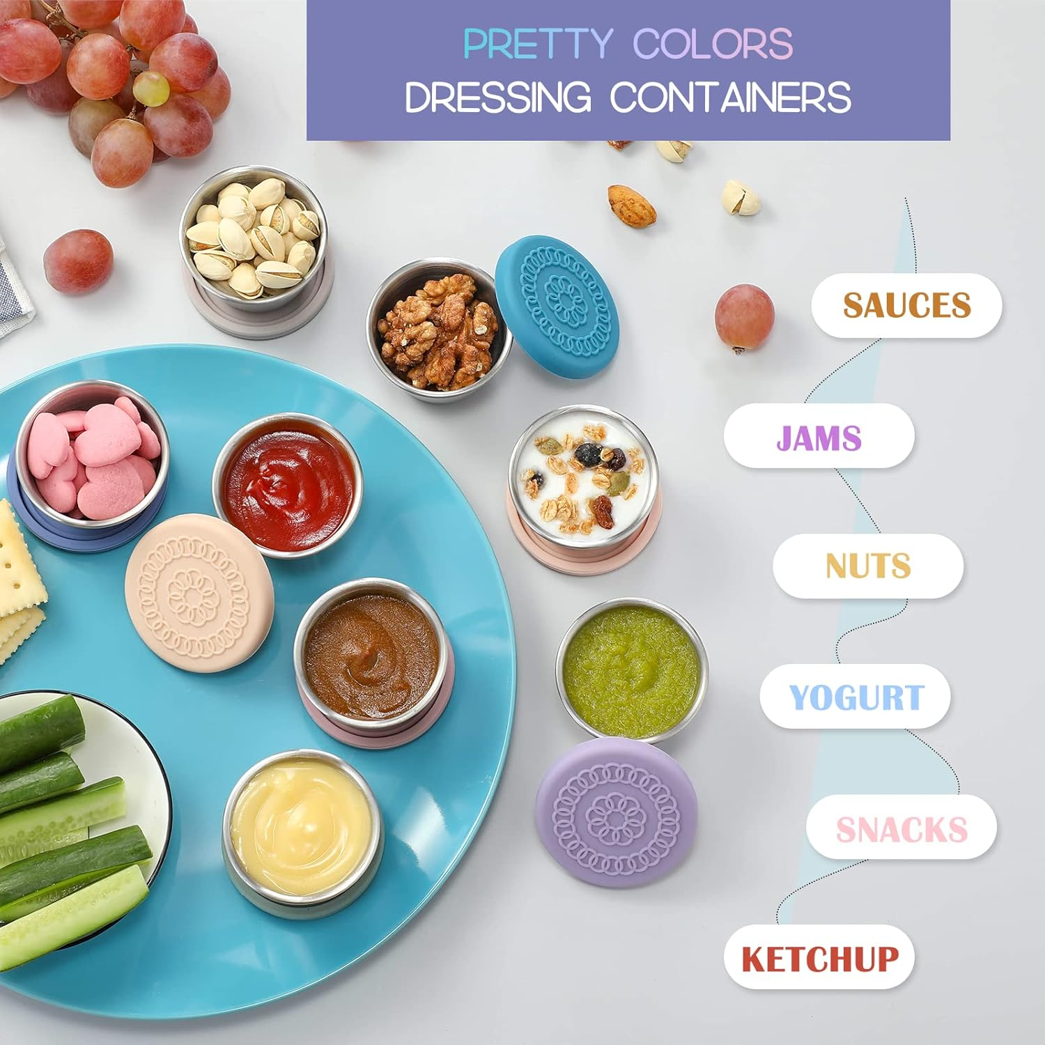 [8 Pack] Salad Dressing Container to Go, 2.4Oz Small Condiment Containers with Leakproof Silicone Lids, Reusable Stainless Steel Sauce Cups for Lunch Bento Box, Picnic and Travel image number 4