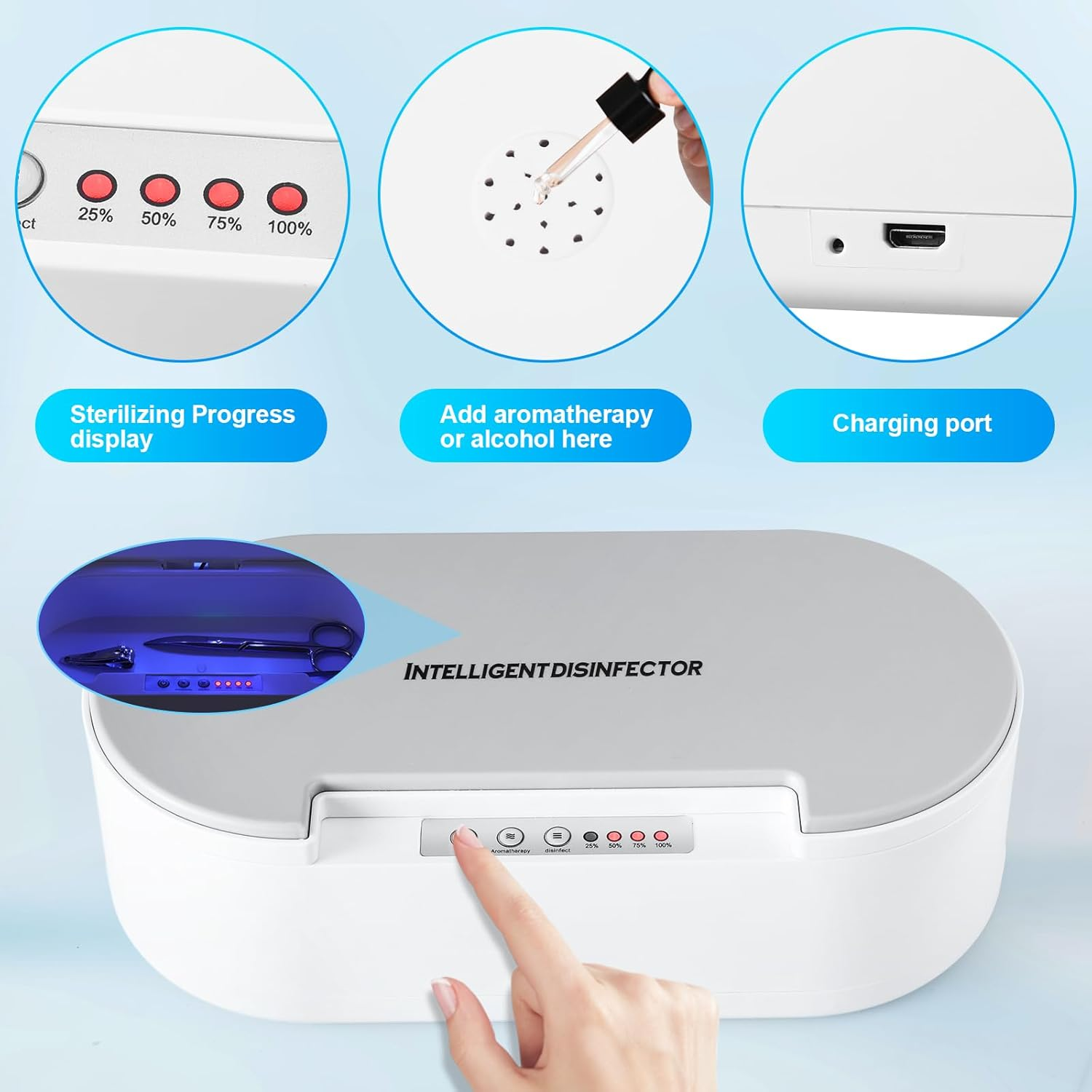 Wbuosz Portable Tool Sterilizer Box Usb,Blue Light Cleaning Sterilizating Box for Manicure Salon,Tweezers,Tattoo,Scissors,Jewelry,Phone, Watch,Keys image number 5