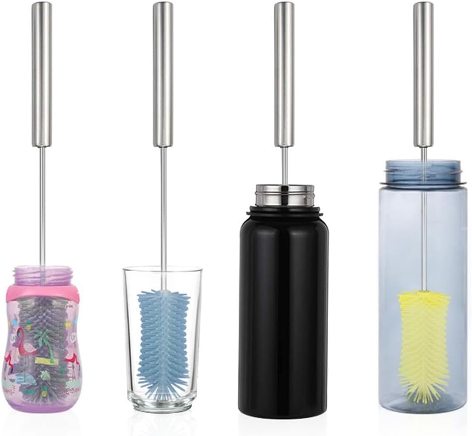 Silicone Bottle Brush Cleaner,Long Handle Bottle Cleaning Brushes for Sports Bottles, Cups, Dishes, Coffee Mugs, Glasswares 2 Pack image number 3