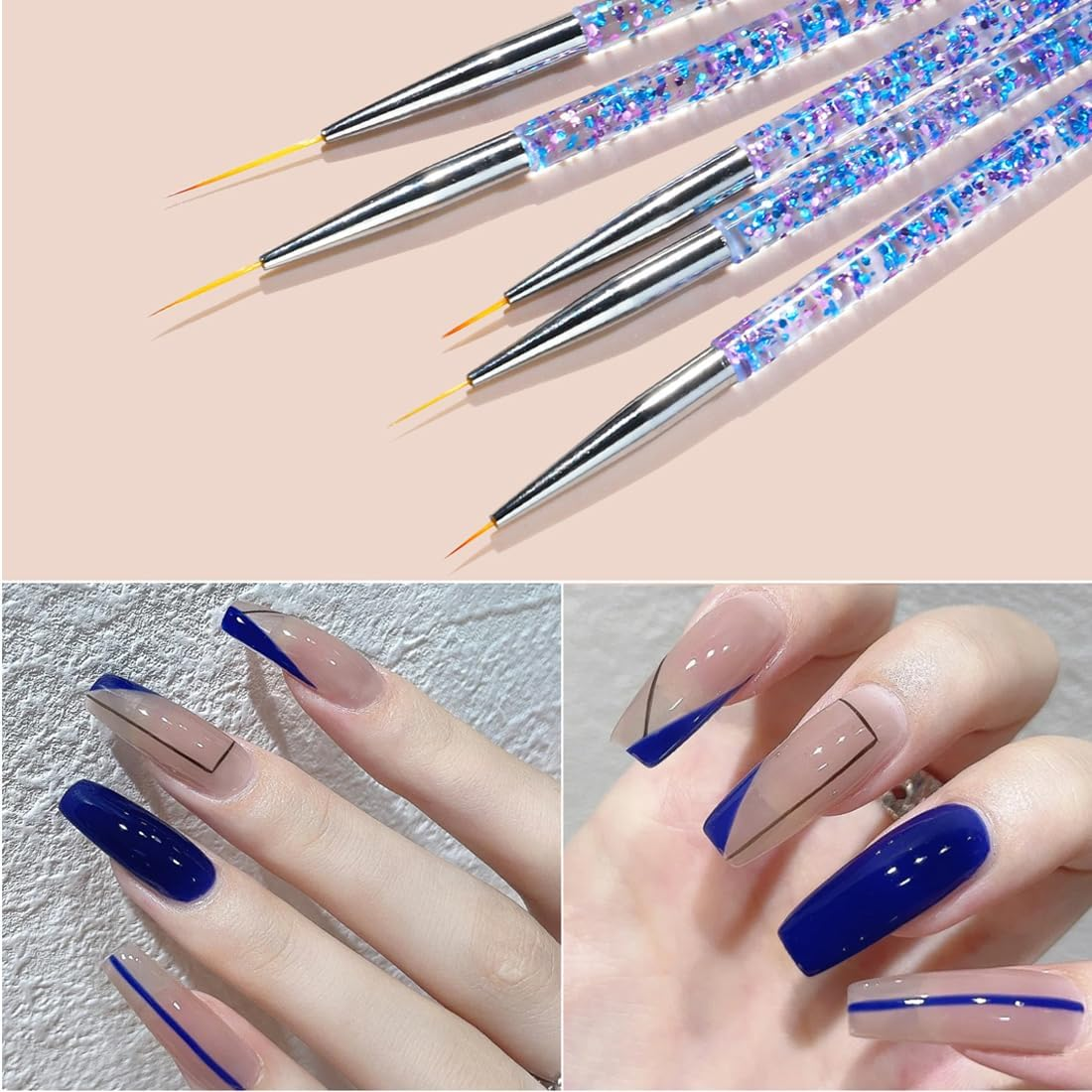 10 Pieces Nail Brush, Nail Design Brush, Double End Nail Art Brush Kit, Acrylic Nail Art Brush, Nail Brush Professional Painting Pen, Extremely Fine Bristles for DIY Nail Art, Salon and Home Use
