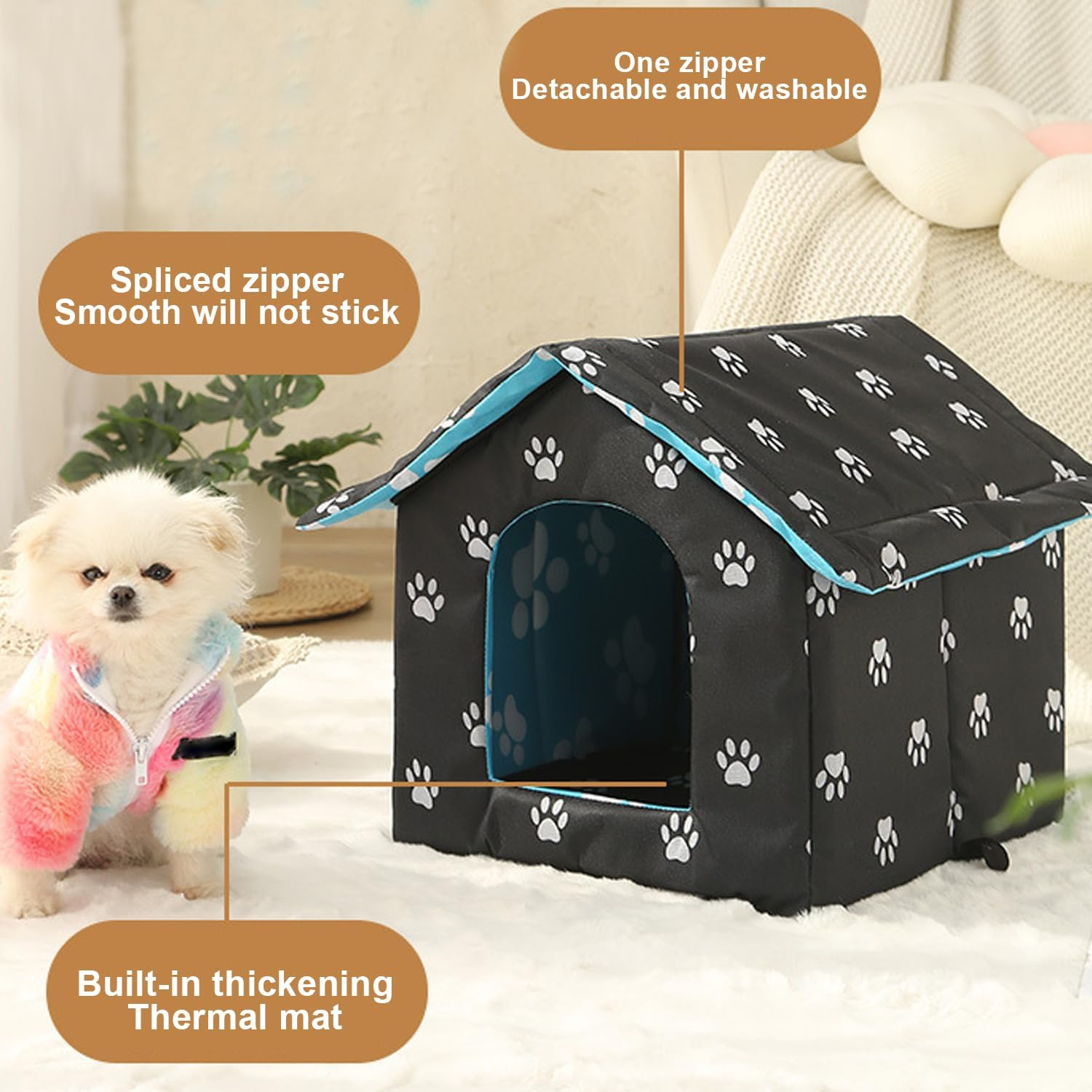 HOMURY Cat House for Outdoor Winterproof: Foldable Cat House, Washable, Weatherproof, Waterproof and Warm, Outdoor Pet House, Oxford Pet House for Stray Pets, for Small Dogs, Cats image number 1