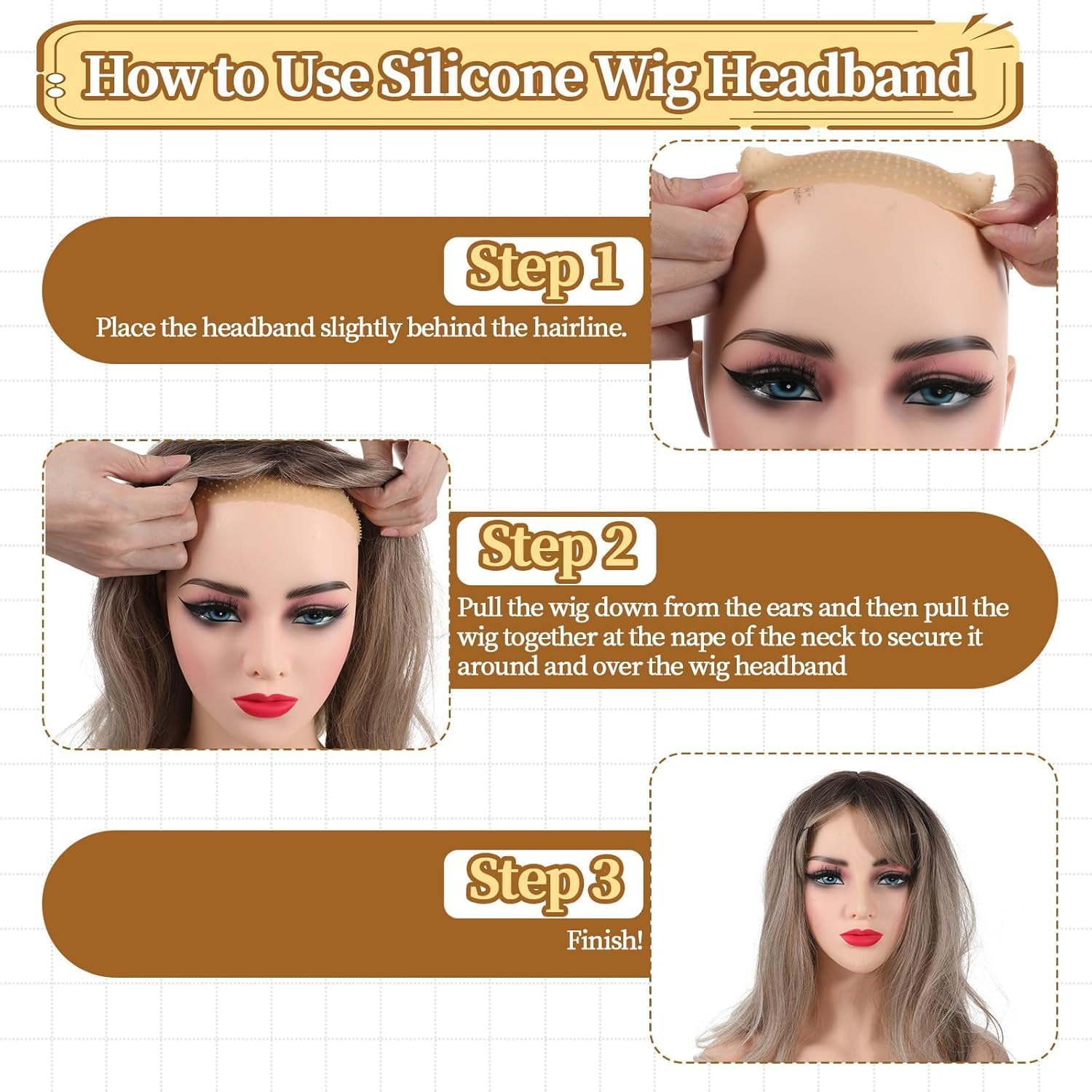 Nylon Wig Headband Silicone Wig Band, 4Pcs Silicone Wig Grip Band Stretchy Nylon Wig Cap, Silicone Wig Grip Band with Stretchy Nylon Wig Cap,Silicone Wig Grip Band with Nylon Wig Stocking Caps