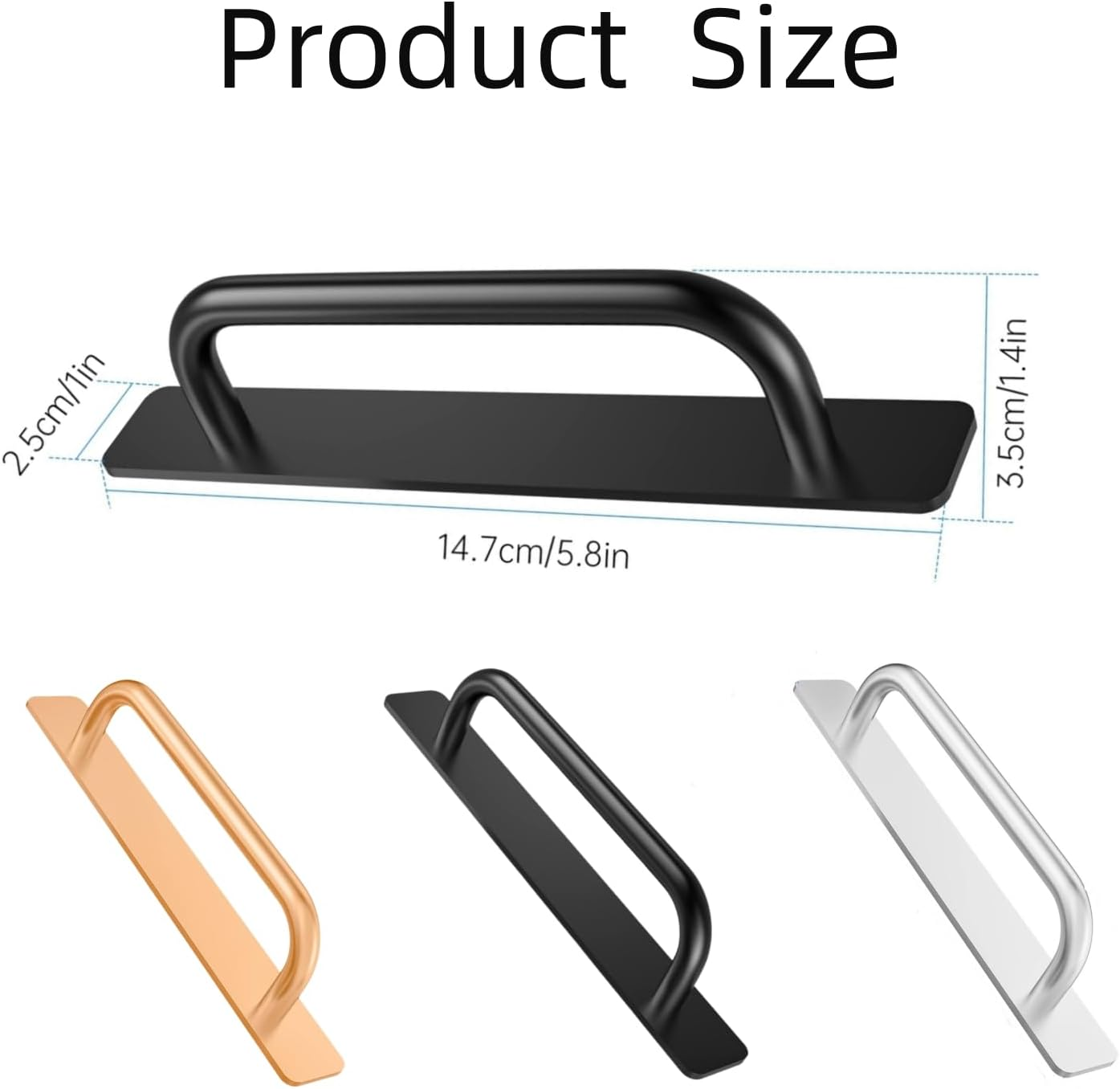 4Pcs Self-Stick Cabinet Drawer Door Handles, Aluminum Alloy Adhesive No Drilling Door Pull Handle for Drawer Closet Sliding Door Kitchen Cabinet, Home Improvement Hardware (Black)