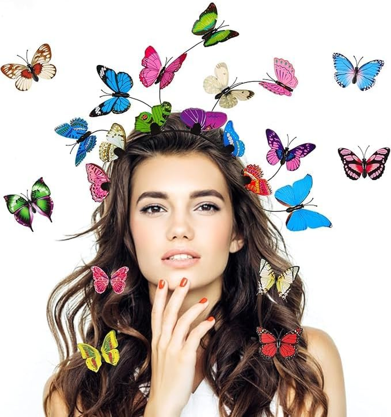 Butterfly Headband, Headband Butterfly Fascinator Headband with 8 Butterfly Hair Clips, Butterfly Headpiece Women Girls for Wedding Party Costume Women Girls