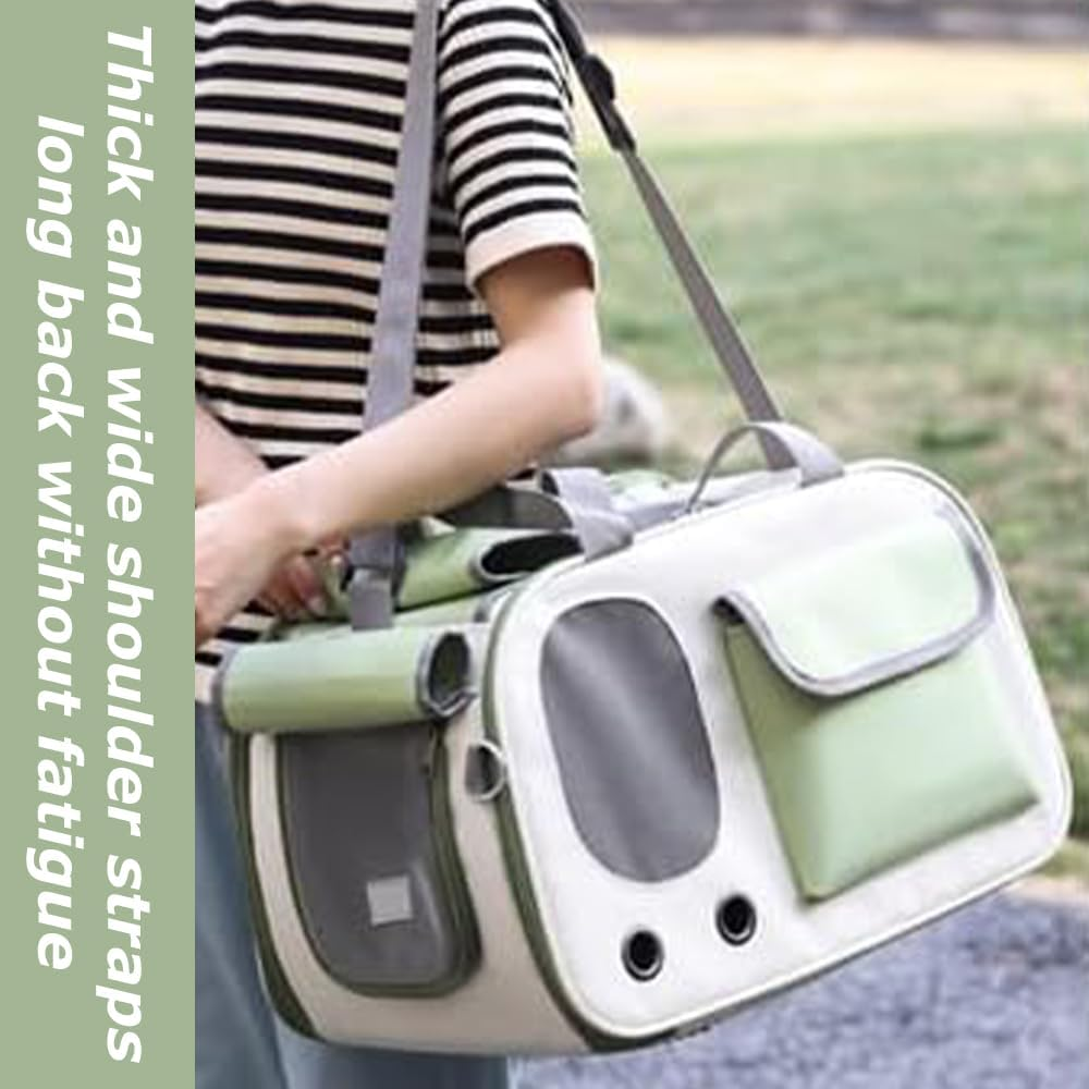 Oxford Fabric Cat Carrier, Foldable Pet Backpack, Lightweight Pet Travel Bag, Breathable & Adjustable for Cats & Small Dogs Outings (Green image number 5
