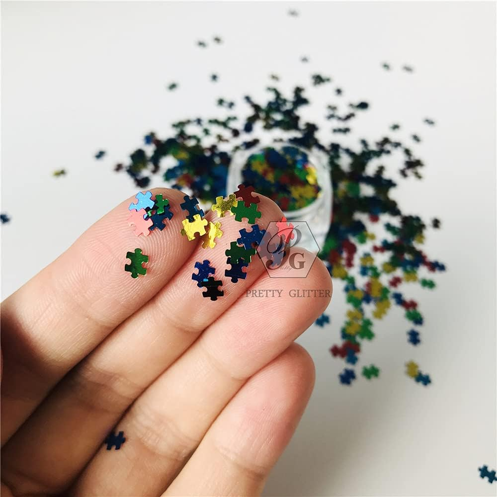 Prettyg 10 Grams/Pack - Red Green Blue Yellow Color Mixes Puzzle Shape Glitter Sequins - Festival Rave Beauty Makeup Face Body Nail Art Decoration Bp-Puzzle