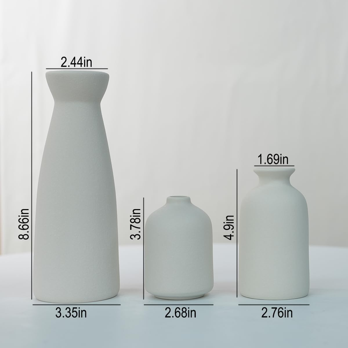 Ceramic Vase Set of 3, Beige Ceramic Vase Set, Modern Bohemian Farmhouse Home Decor, Vases for Living Room, Dining Room, Bedroom, Kitchen, Bathroom, Office, Entryway (Beige) image number 5