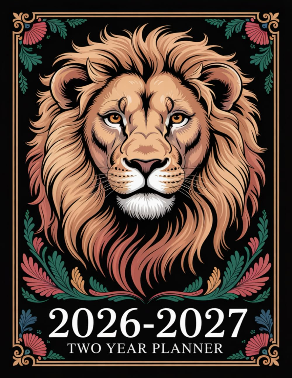 2026-2027 Two Year Planner: Lion Animal Themed Cover Design 2 Page Spreads with Monthly Calendar Grids 24 Month Organizer Diary