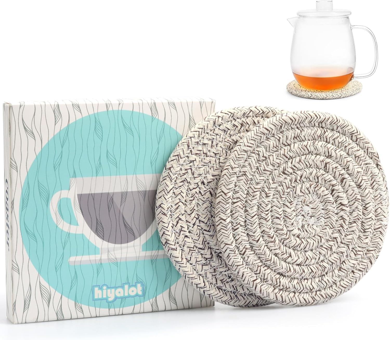 4.8" Cotton Drink Coasters Set of 2&ndash; Absorbent Fabric Mug Pads for Coffee, Tea & Drinks, Minimalist Desk & Nightstand Cup Mats, Durable Neutral Drink Coasters for Home, Office or Gift Use (Cloud Grey)