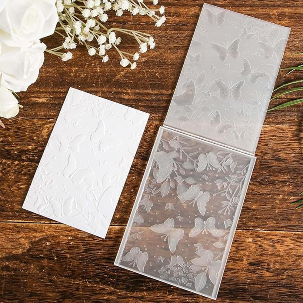 1Pcs 3D Embossing Folders,Textured Flowers Leaves Butterflies Background Embossed Template,Embossing Plates,Plastic Template,For Card Making,Scrapbooking Paper, Photo Album image number 3
