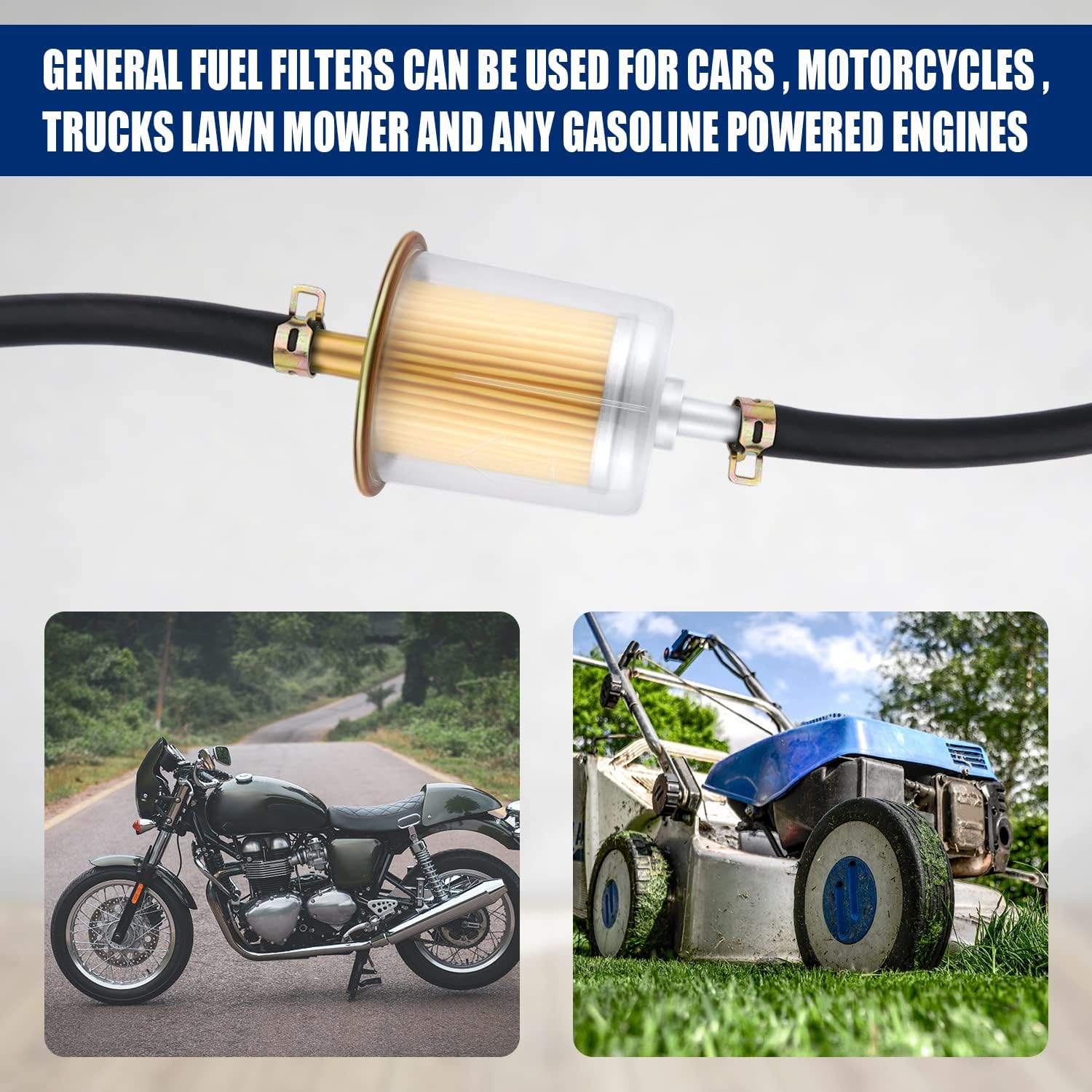 SAVITA 4Pcs 3/8" Universal Fuel Filters, Motorcycle Fuel Filter Inline Fuel Filter with 8Pcs Hose Clamps for Motorcycles Cars Generator Trucks Universal image number 4