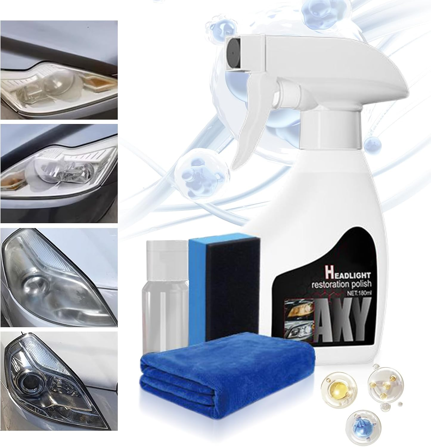 Car Headlight Cleaner | Headlight Restoration Spray Coating Agent Kit,Professional Restorer Detailing Supplies for Yellowing Blur Daily Care Truck Night Driving Refurbishment Recovery image number 5