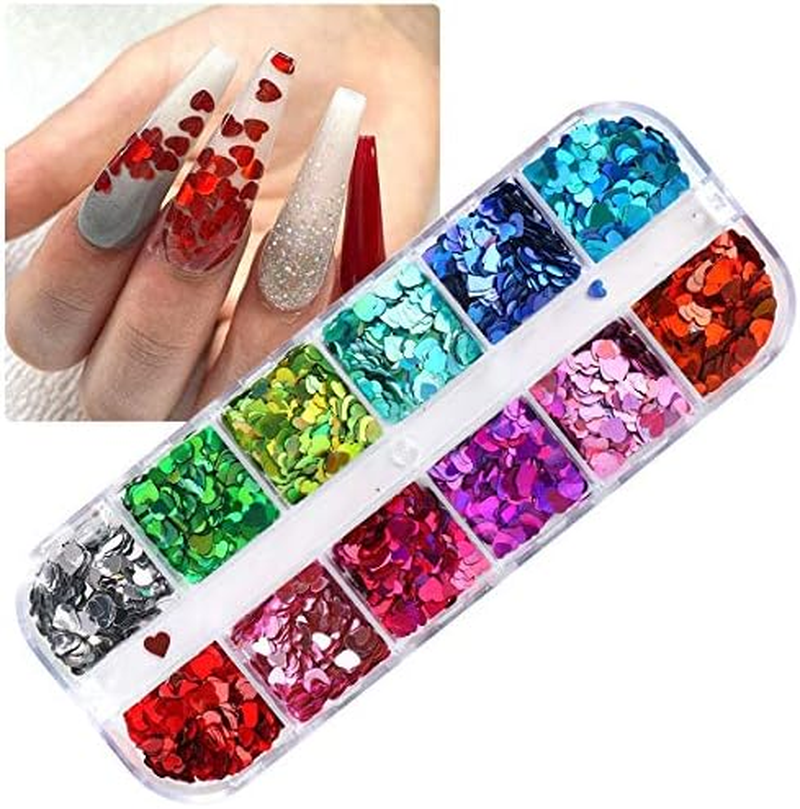 Heart Nail Art Glitter Sequins, 3D Laser Love Heart Nail Decals Sticker Holographic Nail Sparkle Glitter for Manicure Make up DIY Decals Decoration image number 2