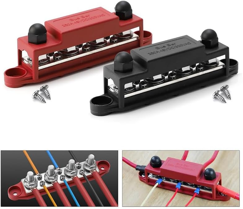 WADY Bus Bar Power Distribution Block 12V 250A - Marine Grade Terminal Block with 4 X 5/16" Studs, Waterproof Cover for Positive/Negative DC Battery Connections, (M8) image number 1