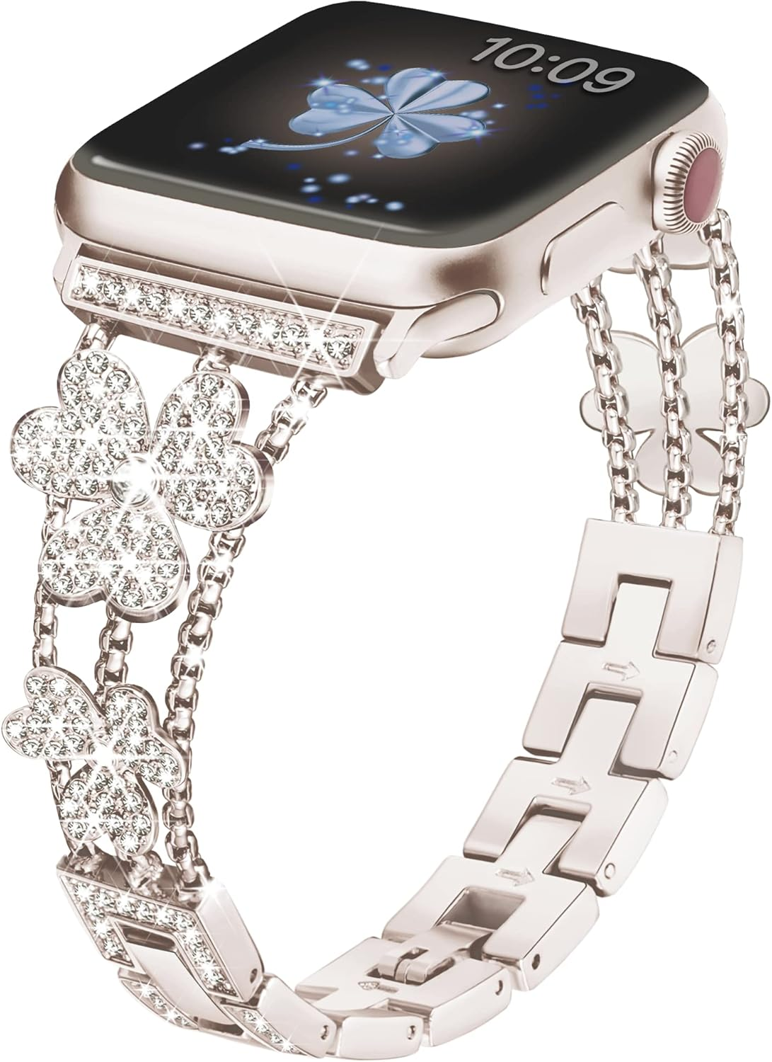 Vamyzji Compatible Apple Watch Band + 45Mm Bling Diamond Protective Case with Screen Protector, Easy Adjustable Jewelry Metal Band Bracelet for Apple Watch Series 9, 8, 7 (Starlight) image number 1