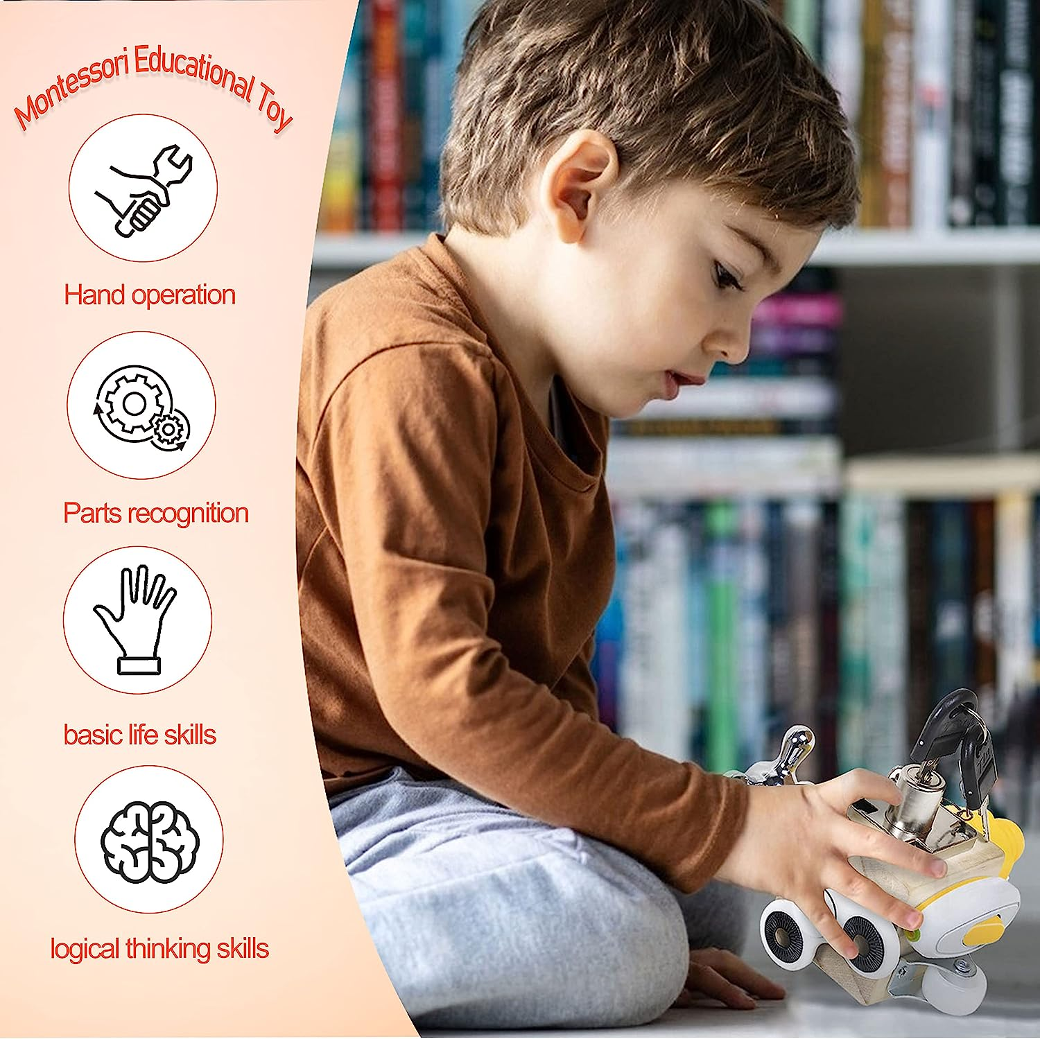 ROOCHKD Busy Cube Wooden Activity Cube Montessori Board Travel Toys for Kids Hands-On Ability Training Basic Life Skills Learning for Toddlers (TG36 Busy Cube) image number 5