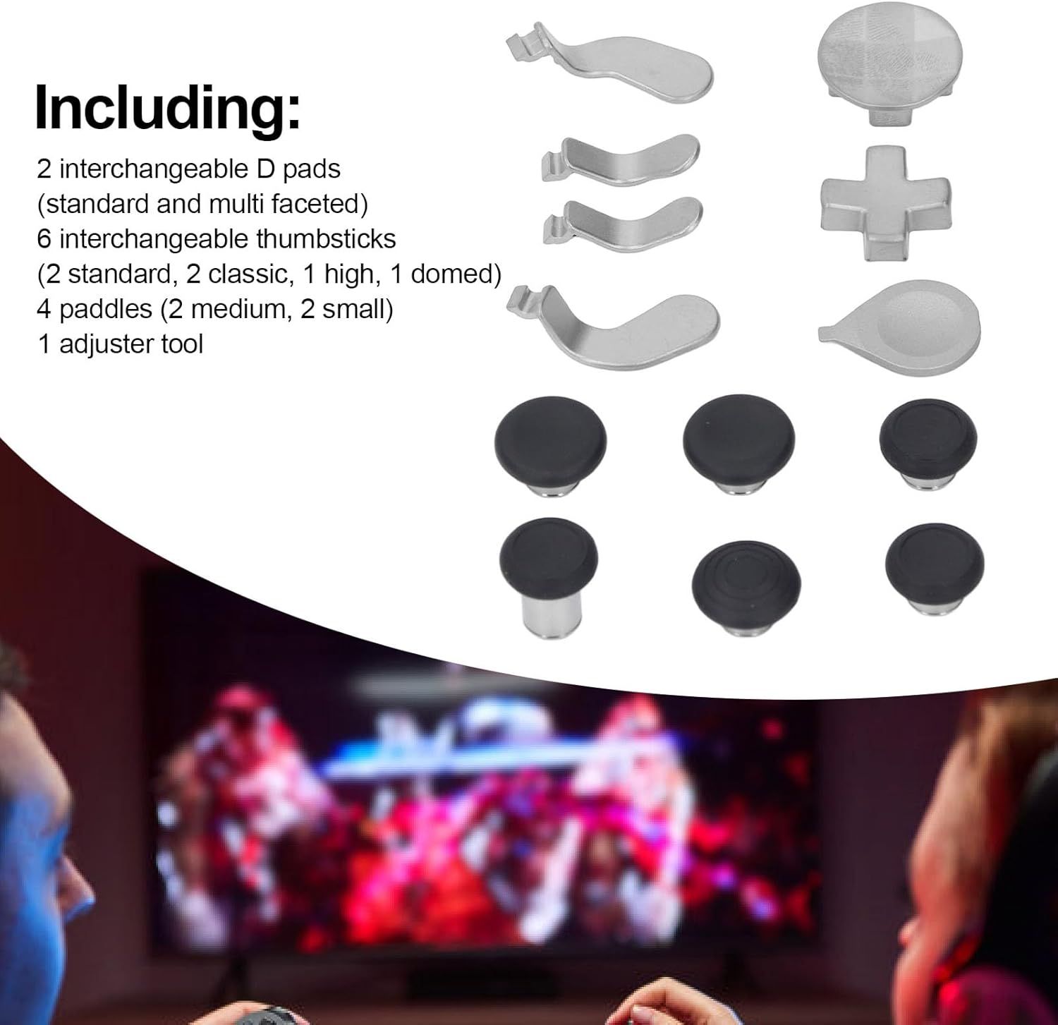 Controller Paddles for Elite Series 2, Controller Accessory Set with Customizable Thumbsticks, D Pad, Paddles and Tool for Enhanced Gaming Experience, Easy to Replace (Silver)