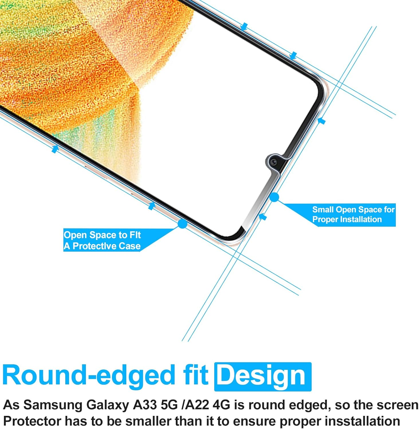 Viojrlra Pack of 3 Tempered Glass Screen Protector for Samsung Galaxy A33 5G / A22 4G, 9H Hardness Screen Protector, HD Clear Screen Protector, Free from Scratches, Anti-Bubble, Ultra Resistant Film image number 5