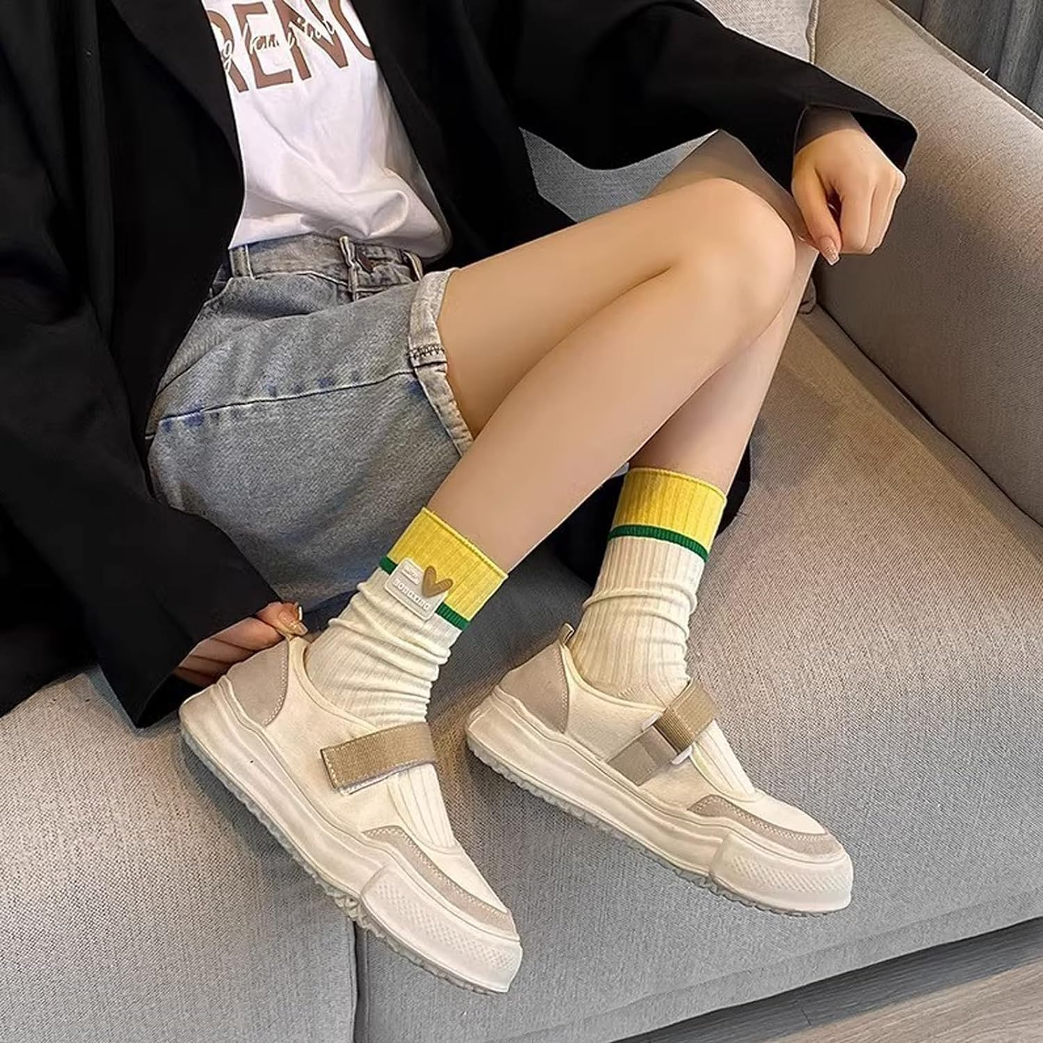 AWOCAN 4PCS Woman Socks Comfortable Casual Cotton Color Lightweight Breathable Crew Socks for Valentine'S Day/Party image number 4