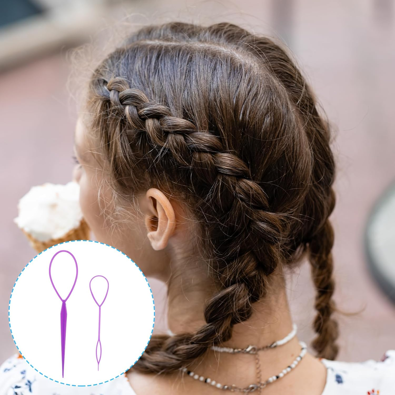 Oruola 12Pcs Hair Pull through Tool,Topsy Tail,Plastic Hair Braiding Tools,2 Sizes of Topsy Turvy Hair Tool for Women,Girls and Kids, Hair Flip Tool (Pink Purple Blue Rose Black Red) image number 1