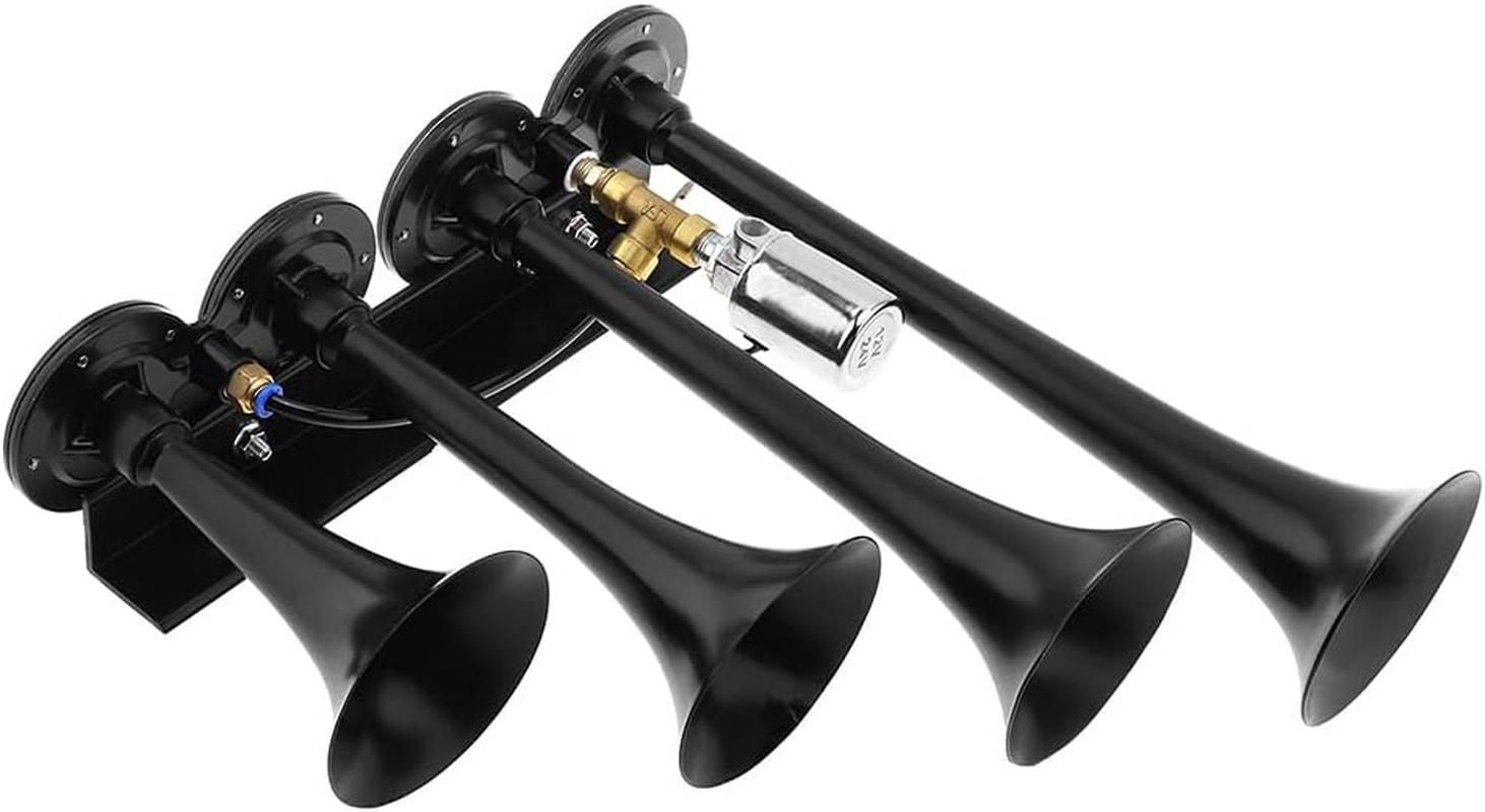 12V / 24V Truck Train Air Horn, 185Db Super Loud Four Trumpet Air Horn for Car Vehicle Truck Train Boat image number 2