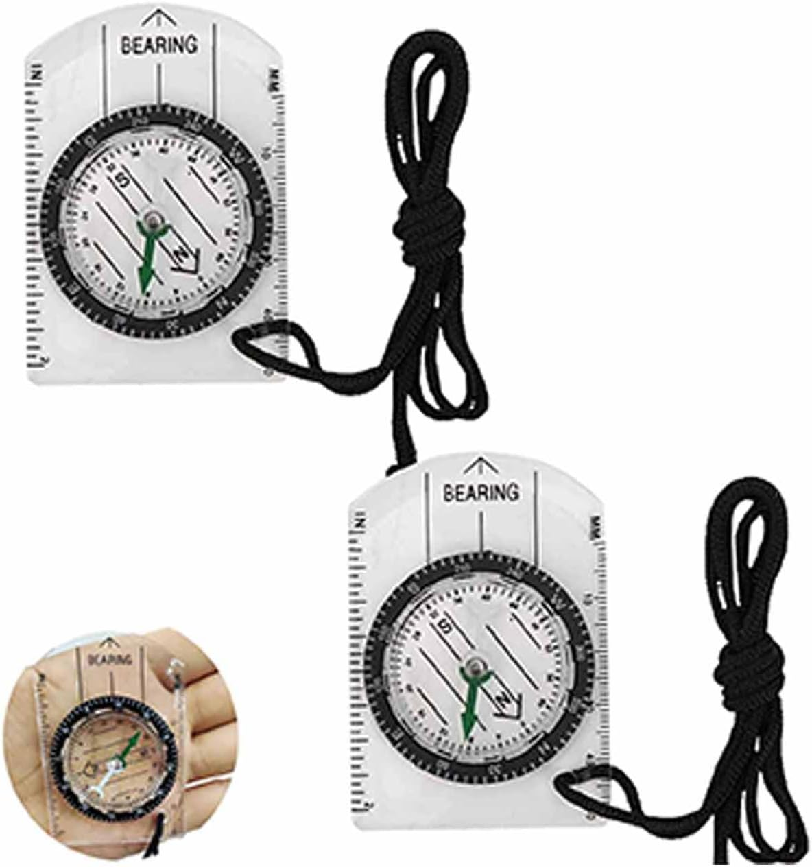 Roczential 2-Pack Orienteering Compass &ndash; Waterproof Hiking Compass with Baseplate Ruler & Lanyard &ndash; Navigation Tool for Camping, Backpacking, Kids, Survival & Outdoor Adventures image number 1