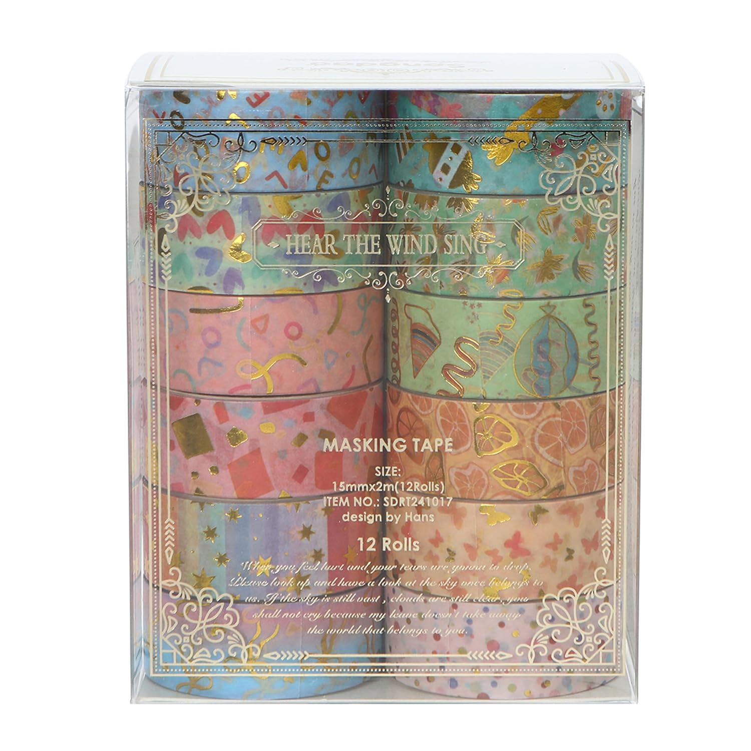 Songdao 12 Rolls Charming Washi Tape Set Gold Silver Foil Detailing Arts Adhesive Tapes Basic Patterns Decorative Masking Tape Sets for Craft, Kids, Scrapbook, DIY, Gift Wrapping (Whimsical Pastels) - Fruits Feast image number 2