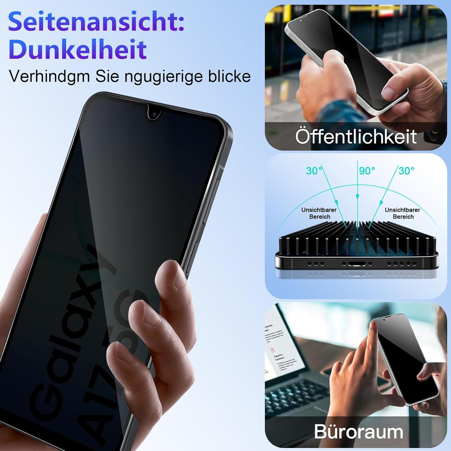 Yenwen Privacy Screen Protector for Samsung Galaxy A17 4G / 5G for Tempered Glass, 2 Pieces Privacy Screen and 2 Pieces Camera Protection, 9H Hardness Privacy Screen Protector Film anti Spy Privacy image number 5