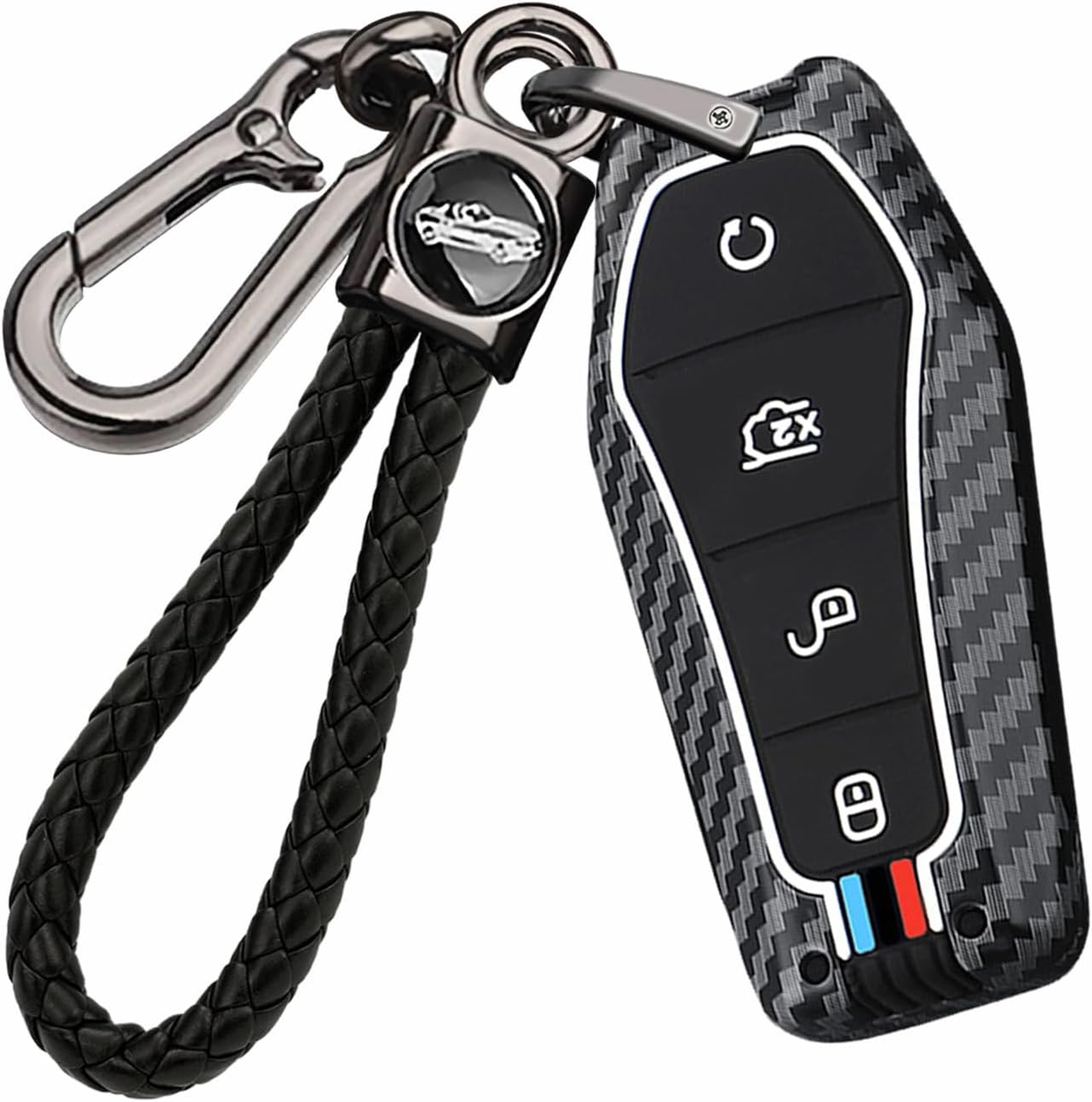 Ontto Car Key Cover Fit for BYD Atto 3 Dolphin Seal U Dm-I Sealion 7 Sealion 6 Shark 6 Carbon Fiber Metal 4 Buttons Key Fob Holder Case Keychain Keyring Shell Accessories Red Blue 2