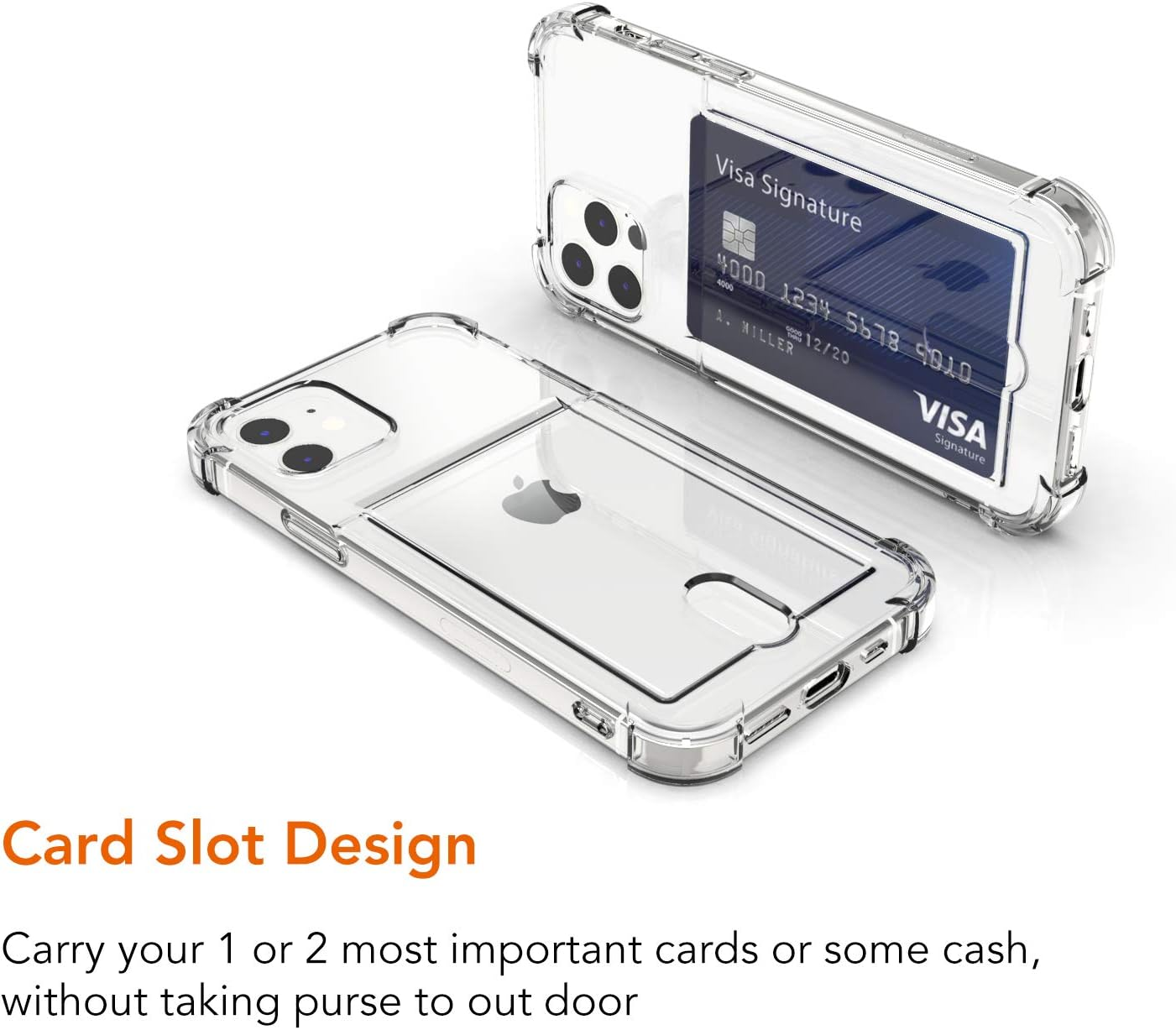 ANHONG Upgrade Clear Card Case Compatible with Iphone 12/12 Pro 6.1 Inch, Slim Fit Thin Protective Soft TPU Shock-Absorbing Wallet Case with Card Holder image number 6