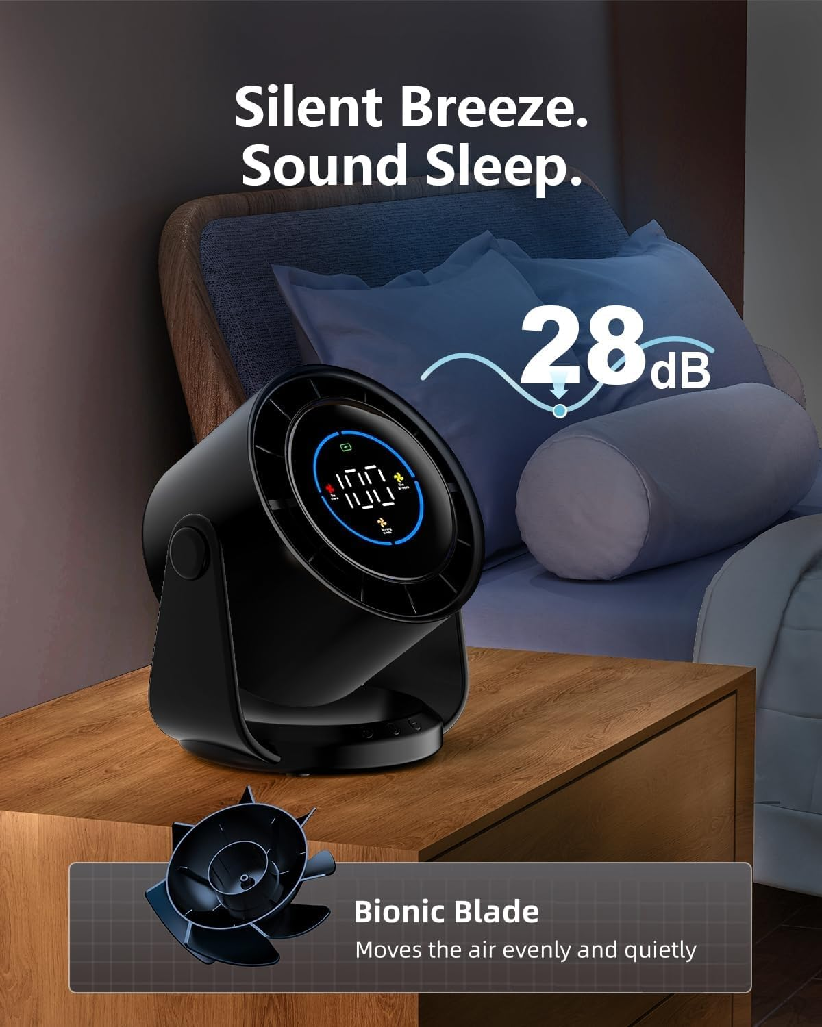 TUXOIUBA Desk Fan with Battery Operated, Turbo Table Fan for Bedroom, 4-Speed Digital Display, Low Noise, 105&deg; Adjustable Tilt, Personal Desktop Fan for Bedroom Office, Black image number 4