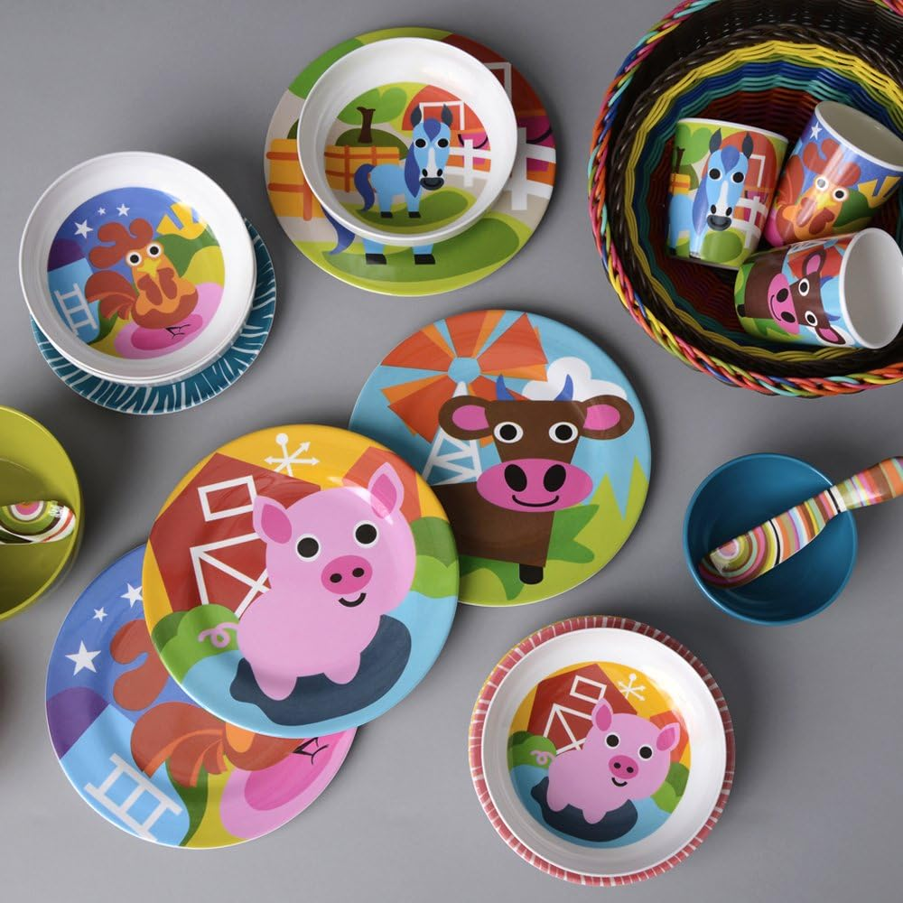 French Bull 4Pc Toddler Kids Feeding Melamine Tableware Flatware BPA Free Dishwasher Safe, Durable Plate, Cup, Bowl, Divided Tray Dinnerware Set, Juice, Farm, 4Pc Juice Cup Set (74392) image number 7