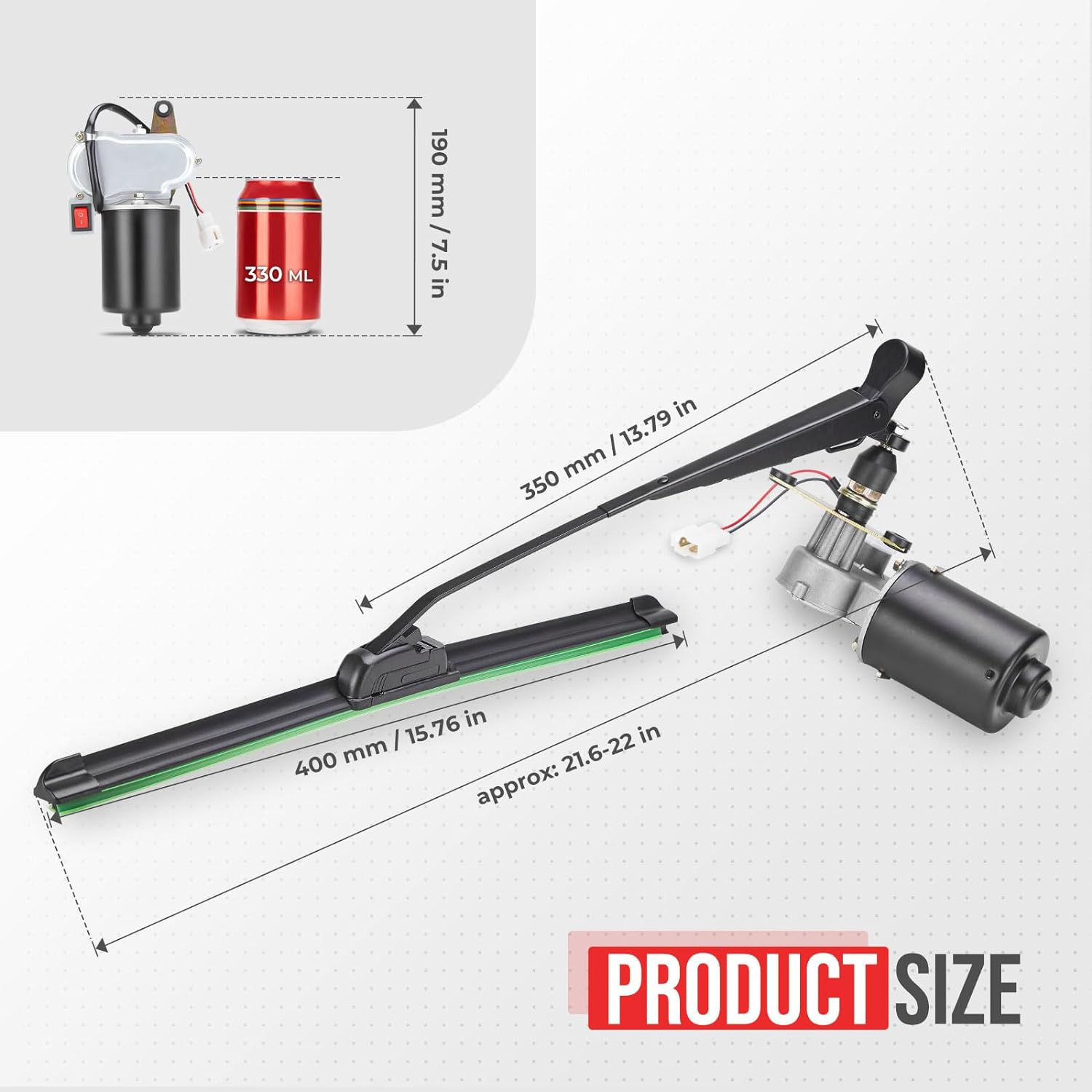 KEMIMOTO UTV Electric Windshield Wiper Motor Kit for Most UTV Compatible with Can Am Defender Pro Compatible with Mule Teryx 16" 12V Wiper Blade image number 3