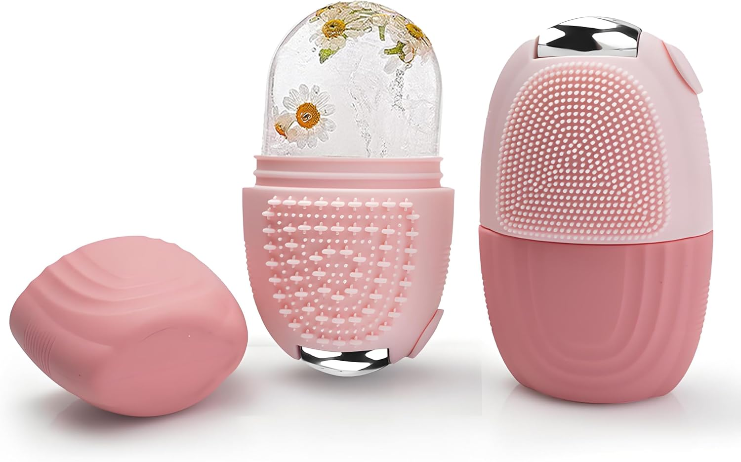 Ice Roller Massager for Face and Neck, Reusable Silicone Ice Mould & Cleansing Brush, Pink Beauty Tool for Contour, Skin Care and Face Massage image number 4