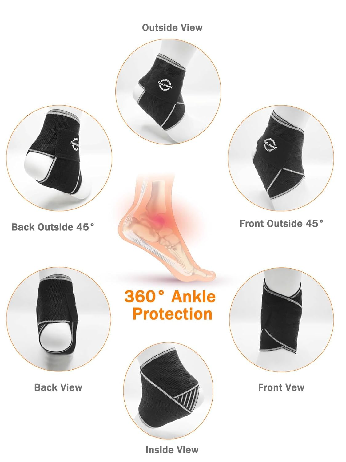 Athletic Ankle Bandage Belt Adjustable Support Brace Compression Wrap for Achilles Tendonitis Sprain Sports Men and Women (2Pcs, Size 7-14) image number 2