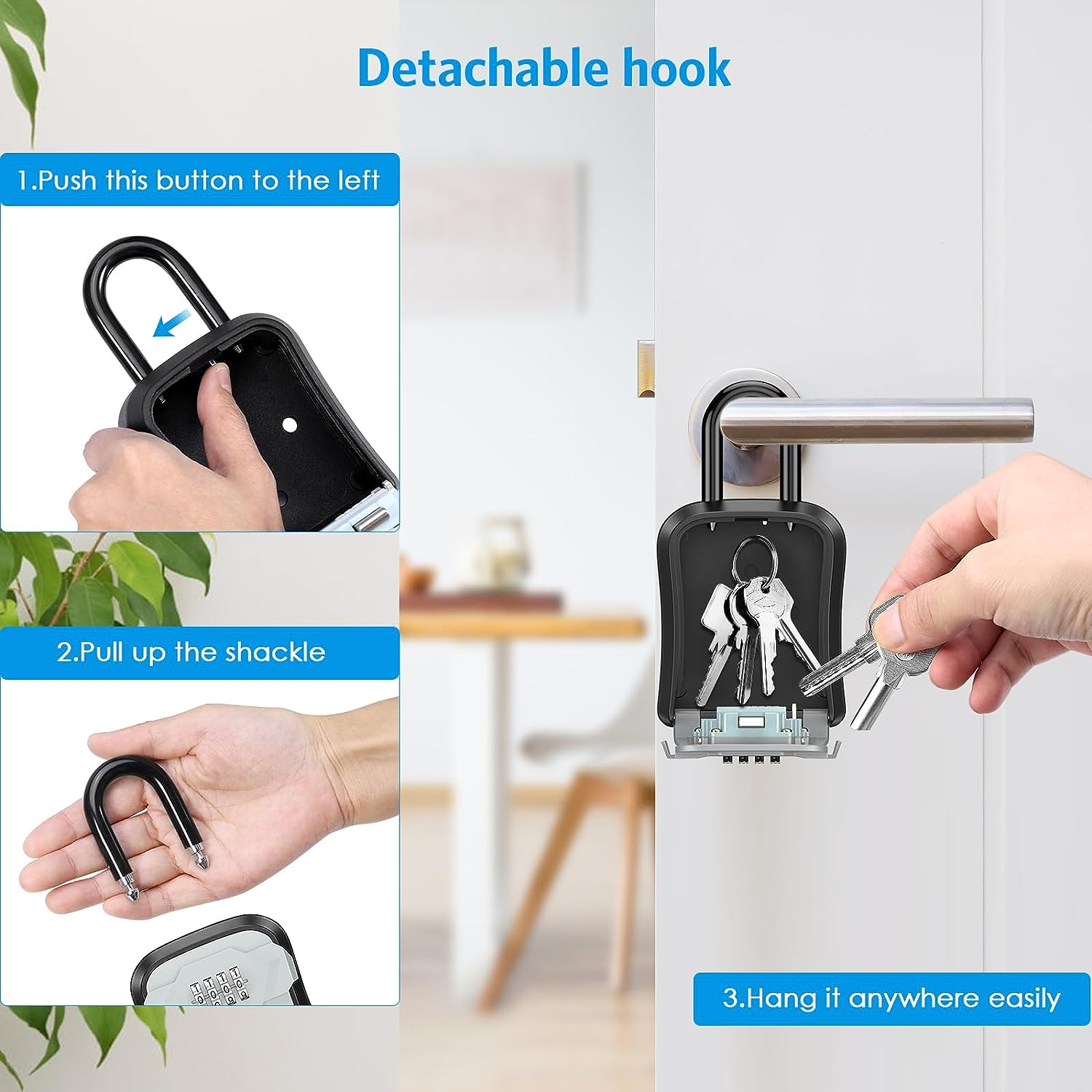 AMIR Key Lock Box, Portable Lockbox for House Keys, 4 Digit Combination Security Lock Box with Resettable Code, Wall-Mounted Key Safe Storage Lockbox for Home, Office, Garage, Apartment Spare Keys image number 2