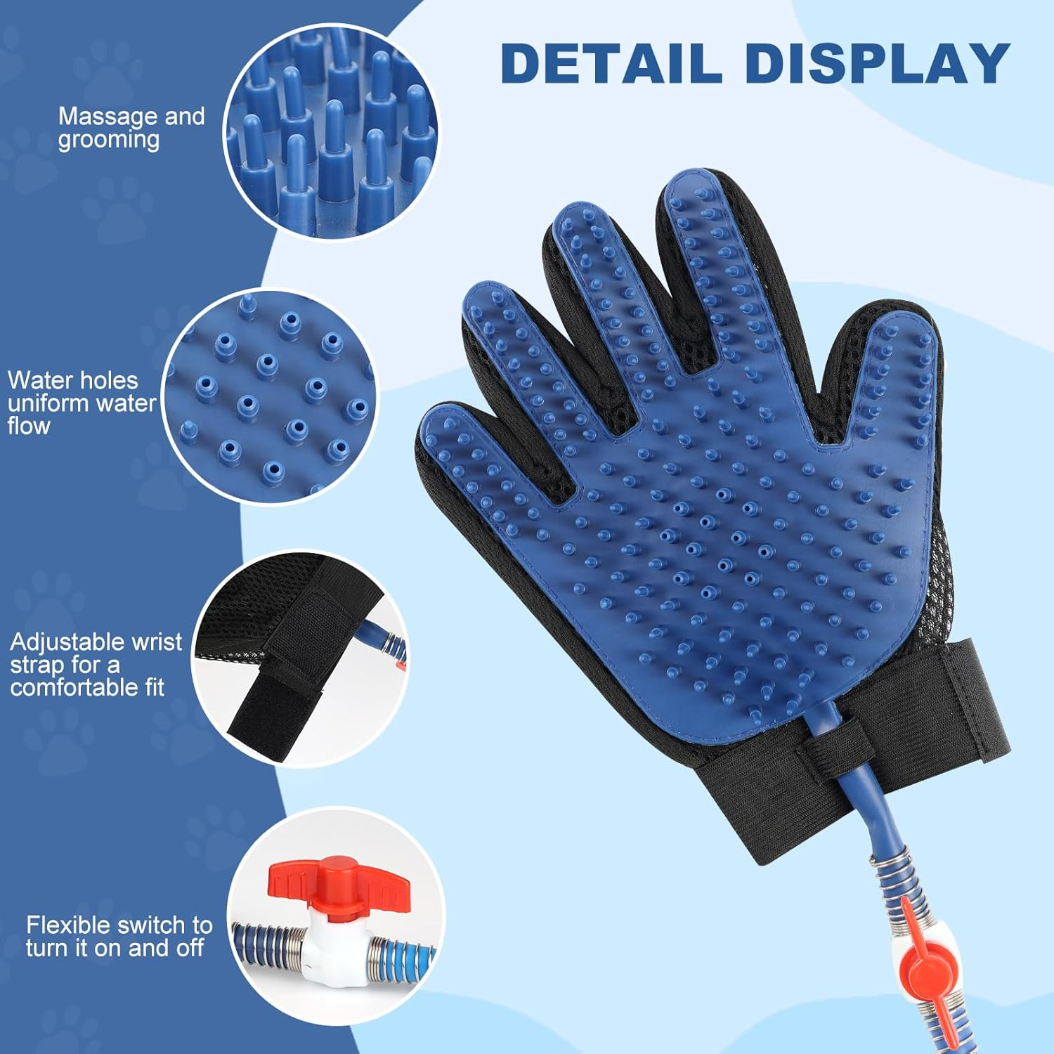 KECUSIN Pet Shower Sprayer, Dog Shower Attachment, Adjustable Spray Head with Massage Glove Style, Both Brush and Wipes, Dog Bath Tool Contains 88" Flex Hose, Two Indoor & Outdoor Faucet Adapters image number 2