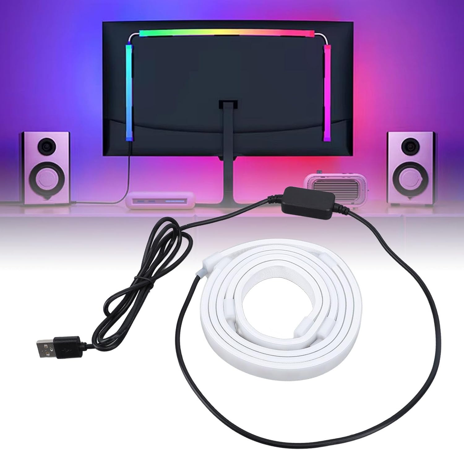USB LED Strip Light, RGB Computer Light Bar behind Monitor, Music Sync, for 24 Inch PC Computer Monitor, Gaming Room Decor image number 4