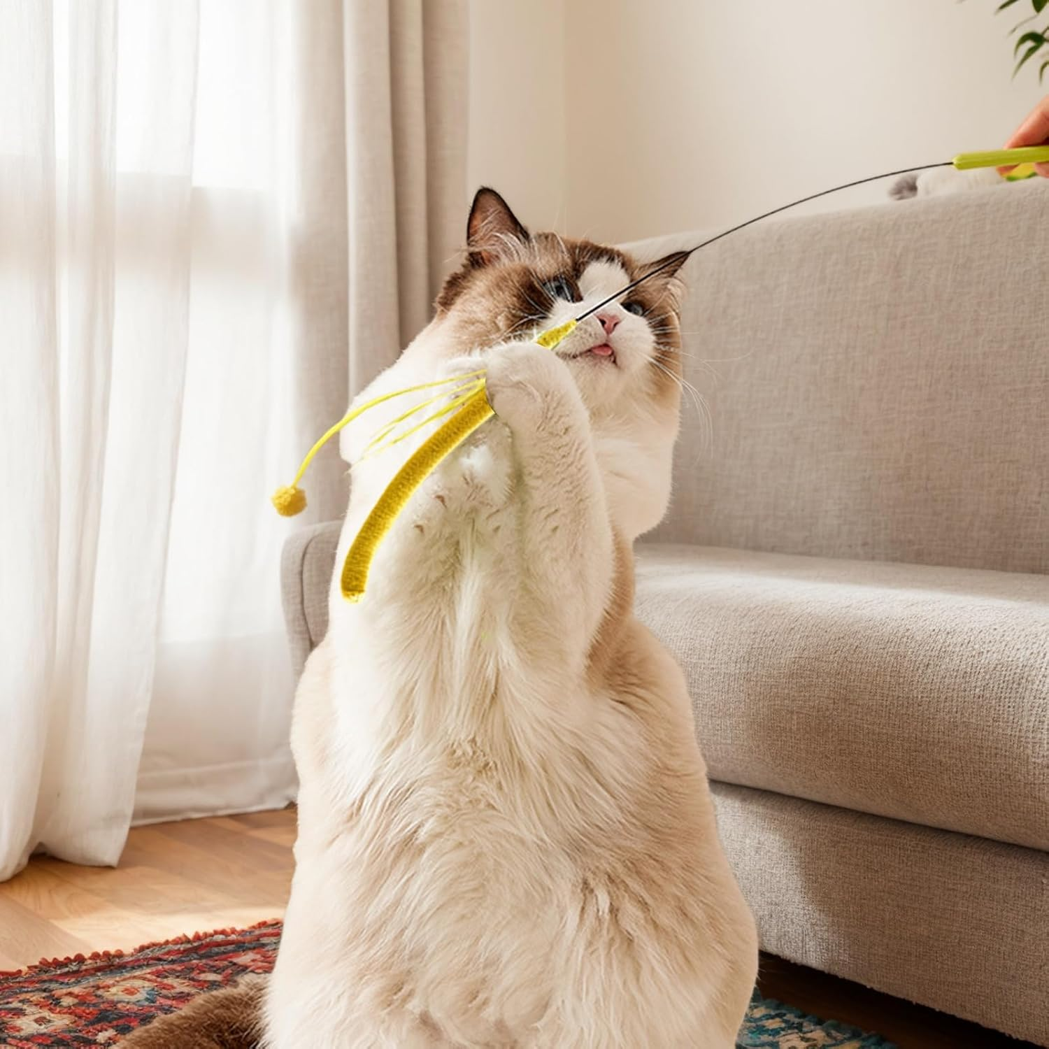 Cat Wand Toy - Simulated Setaria Kitten Toy Rod | Cat Stick | Simulated Dogtail Grass Teaser | Faux Grass Shaped Plush Rod for Physical Training and Playing - Yellow image number 2